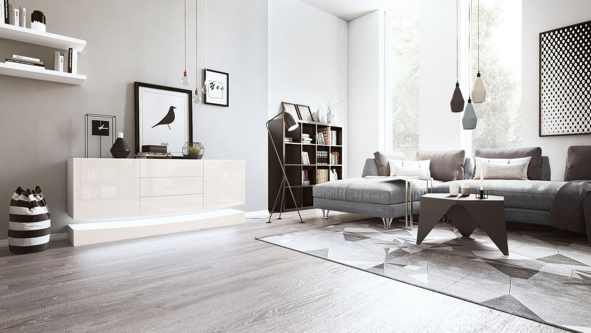 SIDEBOARD City Fronten in Creme Hochglanz - Creme, Holzwerkstoff (178/82/39cm) - Vladon