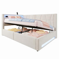 POLSTERBETT 140/200 mit Bettkasten, LED, USB und Type-C in Beige - Beige, Holzwerkstoff/Textil (140/200cm) - EVRYAE