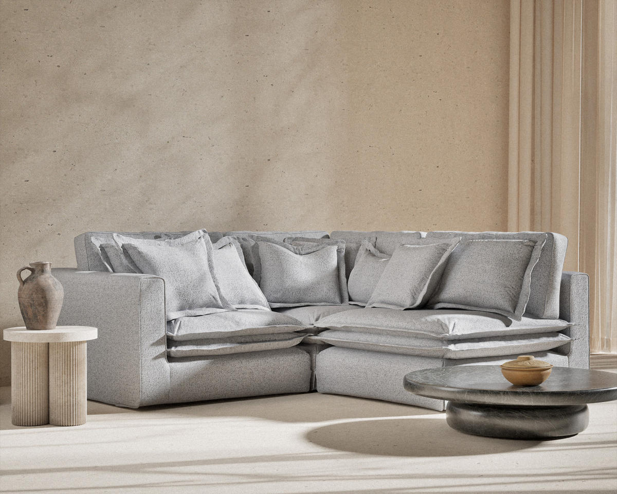 ECKSOFA Amalfi Hellgrau Webstoff - Hellgrau/Schwarz, Holz/Holzwerkstoff (238/222cm) - Maison de Reve
