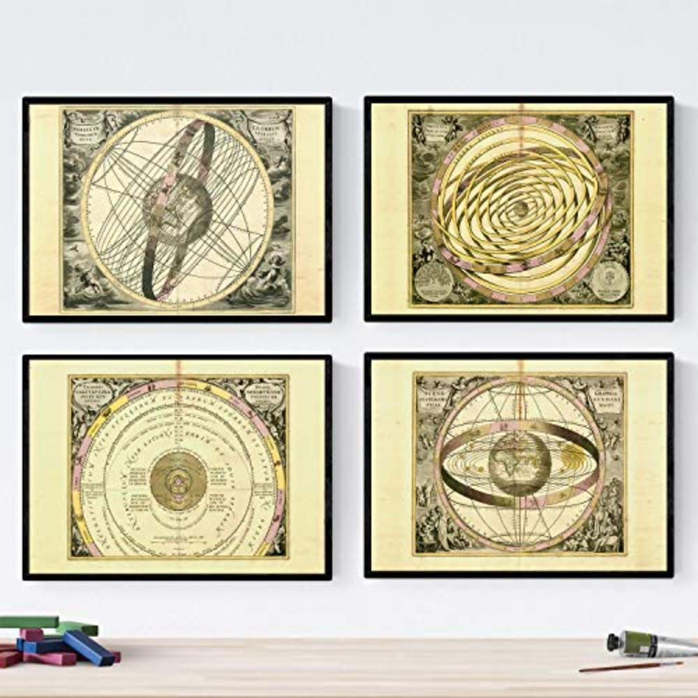 POSTER Set mit 4 alten astronomischen Karten A3 Rahmenlos - Klar, Papier (29.7/3cm) - Nacnic