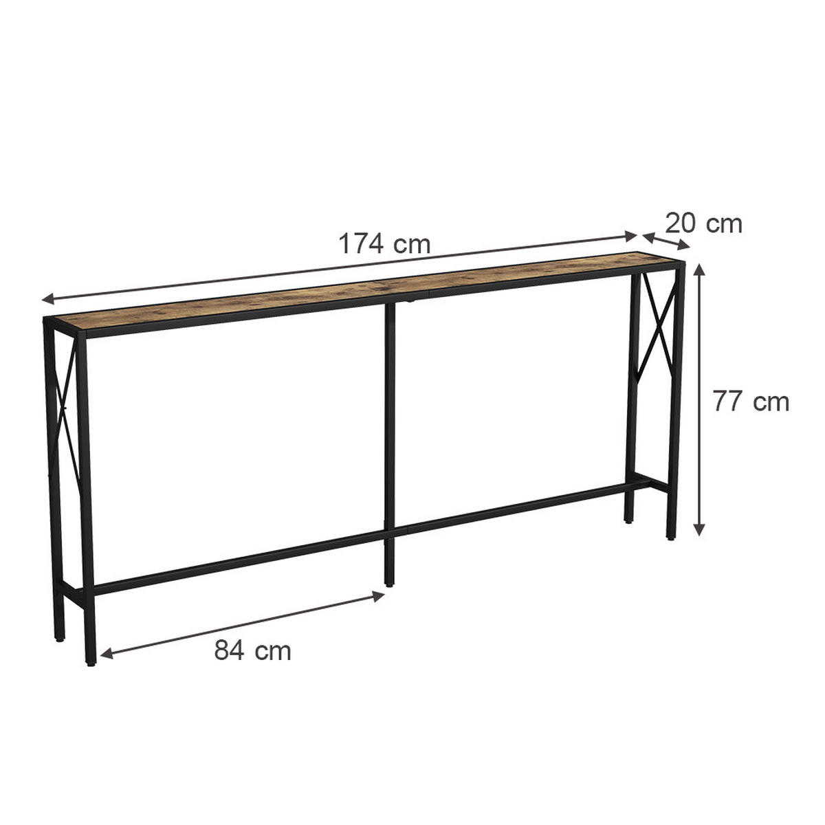 KONSOLENTISCH Lima Eiche rustikal 174 x 77 cm - Wildeiche/Schwarz, Holzwerkstoff (20/174/77cm) - Vicco