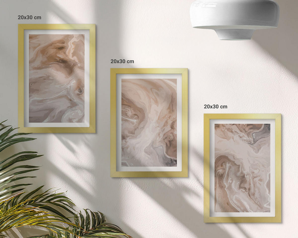 BILDER SET 3er Set - 20x30 cm Goldrahmen - abstrakte Marmortexturen - Goldfarben, Kunststoff (20/30cm) - TULUP