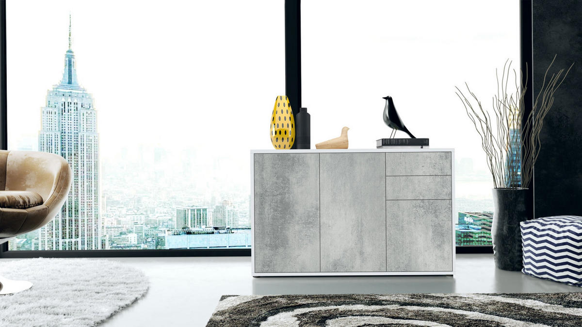KOMMODE Ben Front in Beton Oxid Optik - Hellgrau, Holzwerkstoff (117/74/36cm) - Vladon