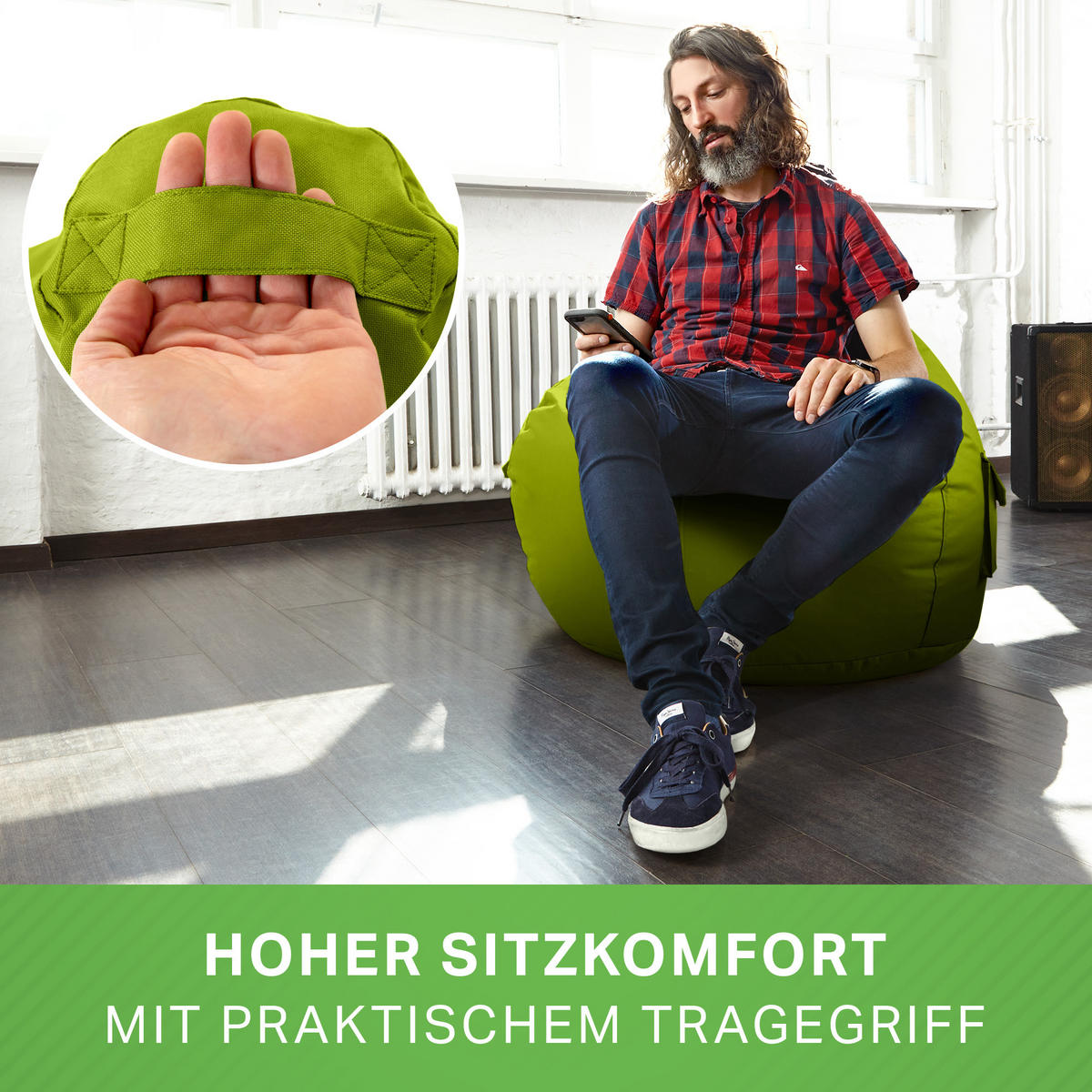 SITZSACK Lounge Chair "Cozy" 80x70x90cm - Grün, Textil (70/90/80cm) - Green Bean