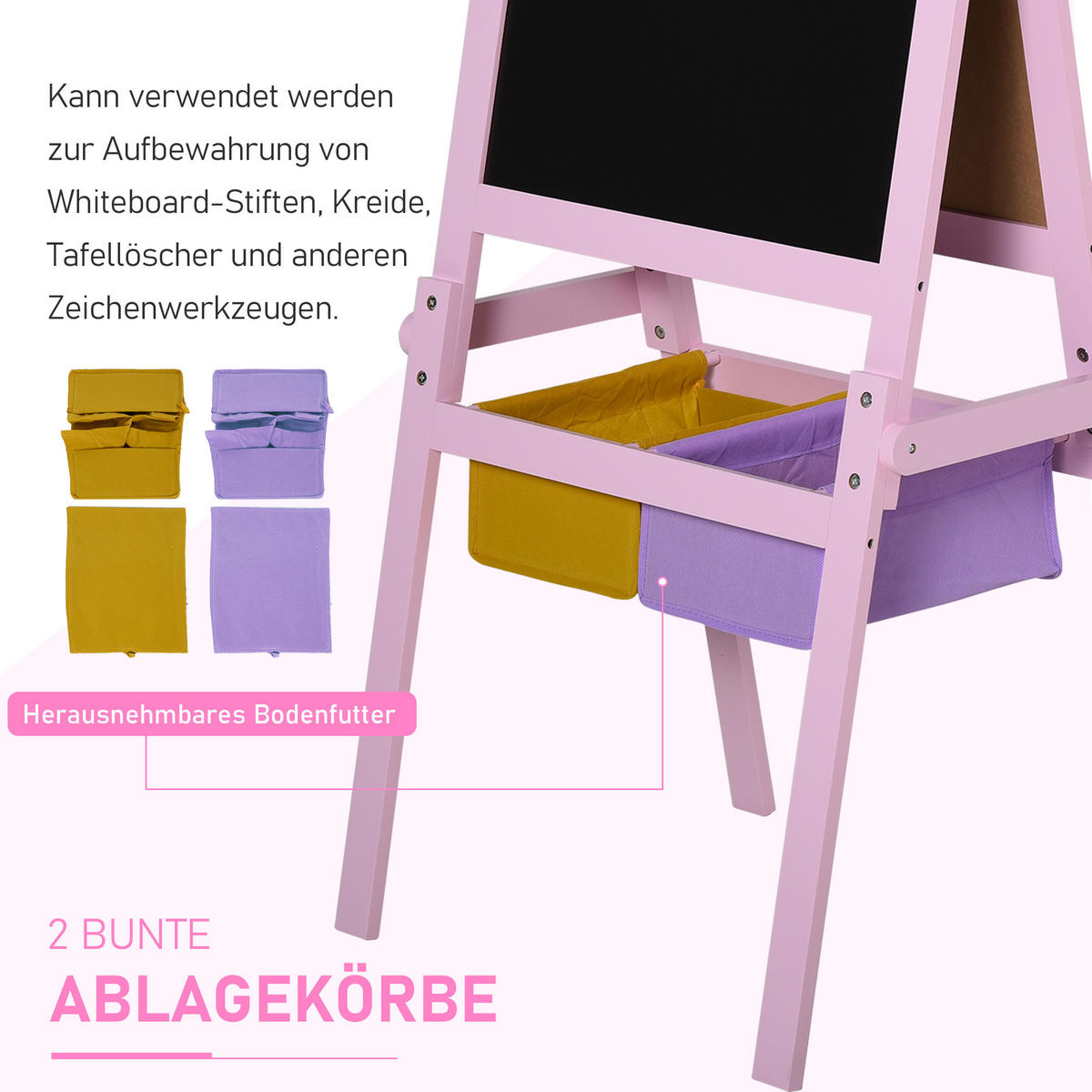KINDERSTAFFELEI , Rosa, MDF, Vliesstoff, 58,5cm x 50,5cm x 118cm - Rosa, Holz (50.5/118/58.5cm) - HOMCOM