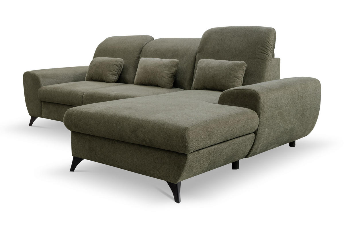 ECKSOFA LUCE R-S Olivgrün Plüsch-Stoff mit Schlaffunktion - Olivgrün, Holz (279/172cm) - MASSENO