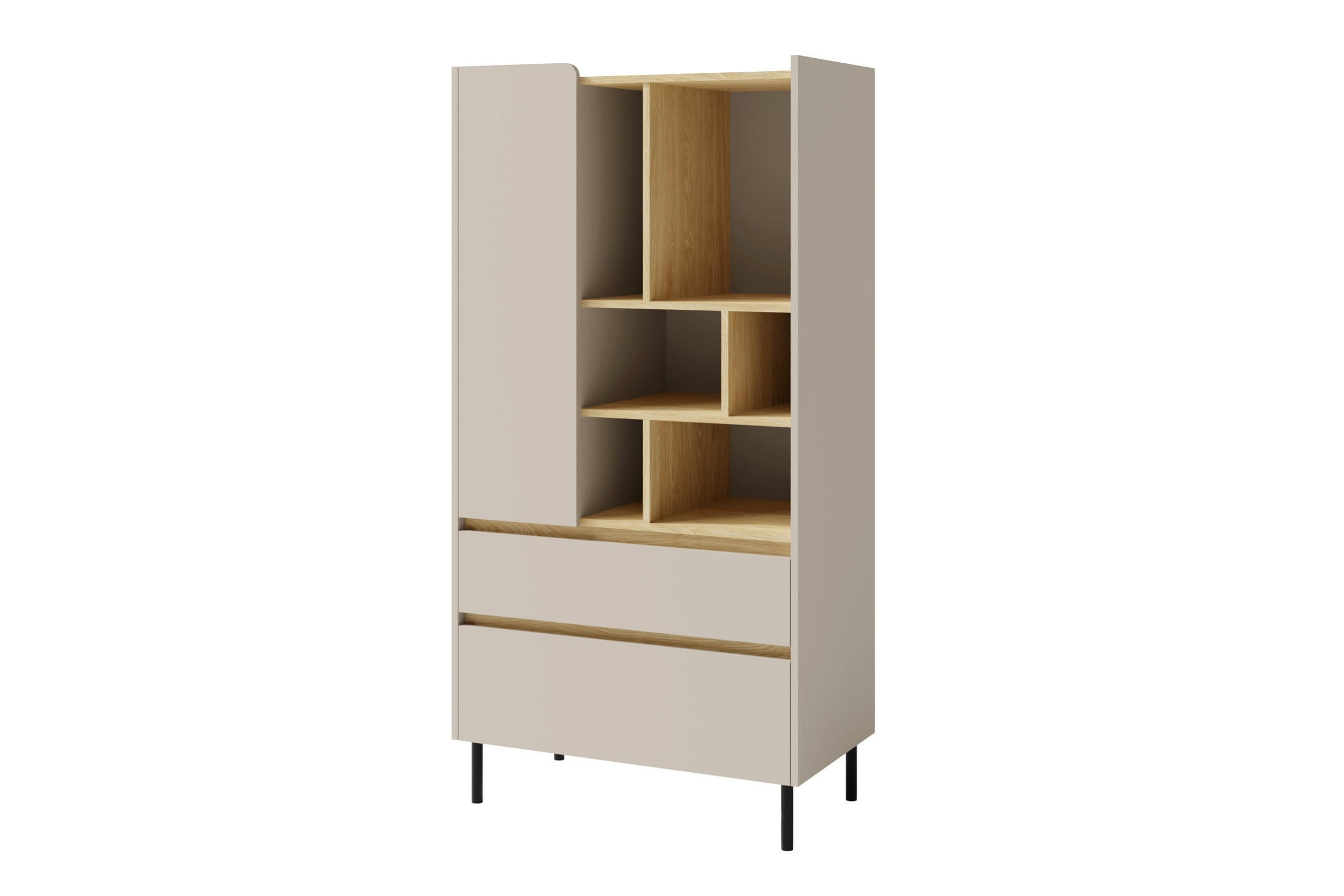KINDERHOCHKOMMODE LIBU 06 80/40/165 in Sandbeige / Geölte Eiche - Eichefarben/Beige, Holzwerkstoff (80/165/40cm) - Deine Möbel 24