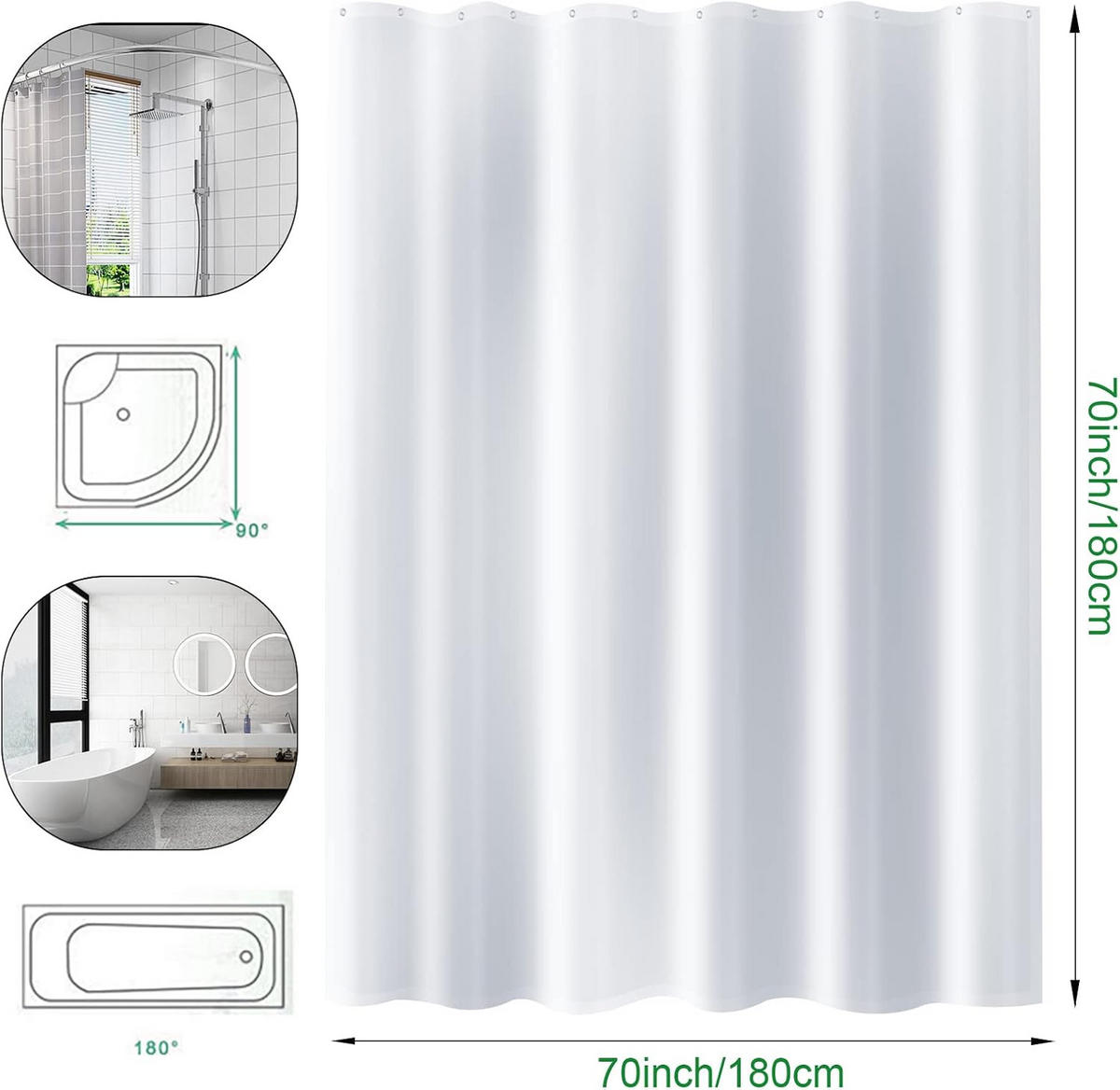 DUSCHVORHANG Stoff schimmelresistent wasserdicht waschbar Weiß mit Haken für Badewanne - Weiß, Textil (180/180cm) - MCBOSON