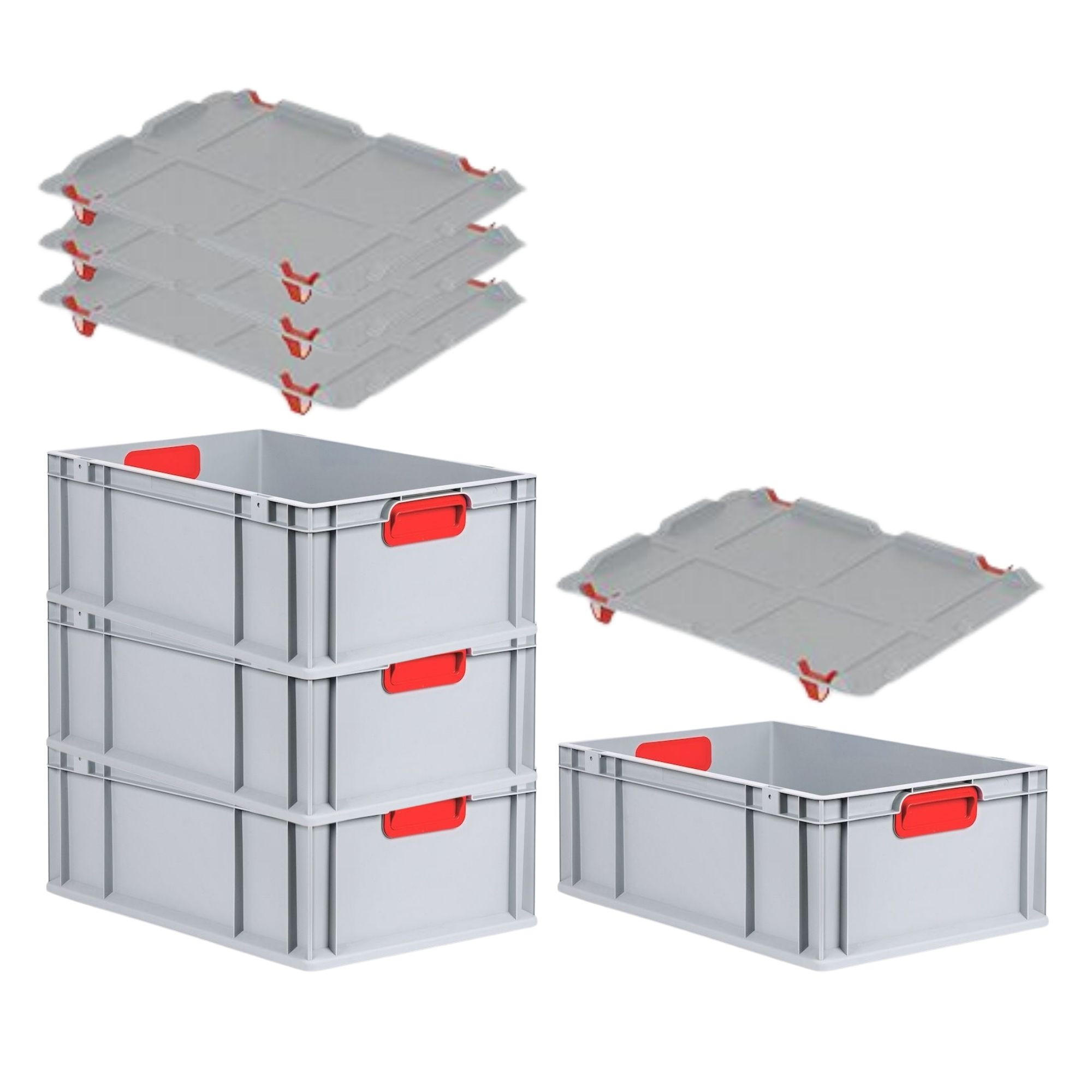 EUROBOX 4x Nextgen Color Mit Auflagedeckel 22x40x60cm Griffe Rot Geschlossen - Rot, Kunststoff (40/22/60cm) - PROREGAL