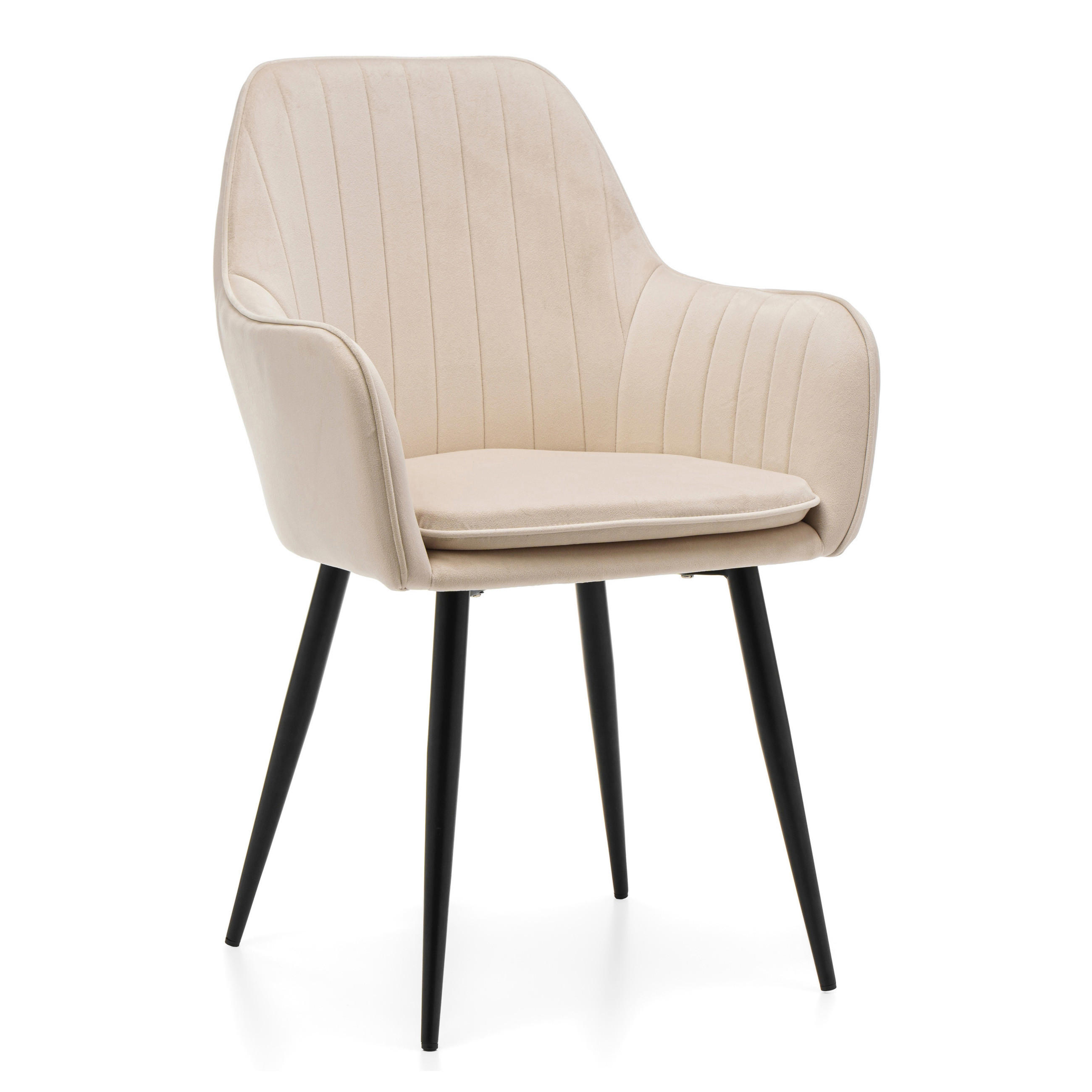 STUHL EMILIA gepolstert mit Steppung - beige - Samt Velours - Beige/Schwarz, Textil/Metall (58/90/58cm) - NEW HOME