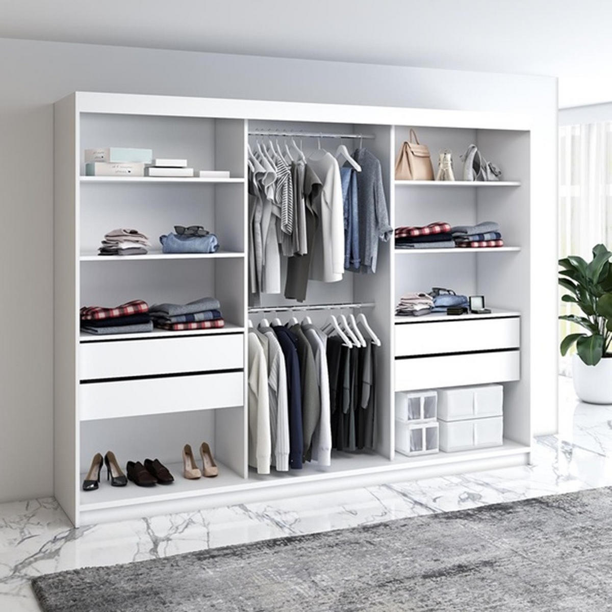 SCHWEBETÜRENSCHRANK 200 cm VILANO 3 Farbe: Sonoma|weiß|weiß - Braun/Weiß, Holzwerkstoff (200/215/59.5cm) - A&J MöbelLand