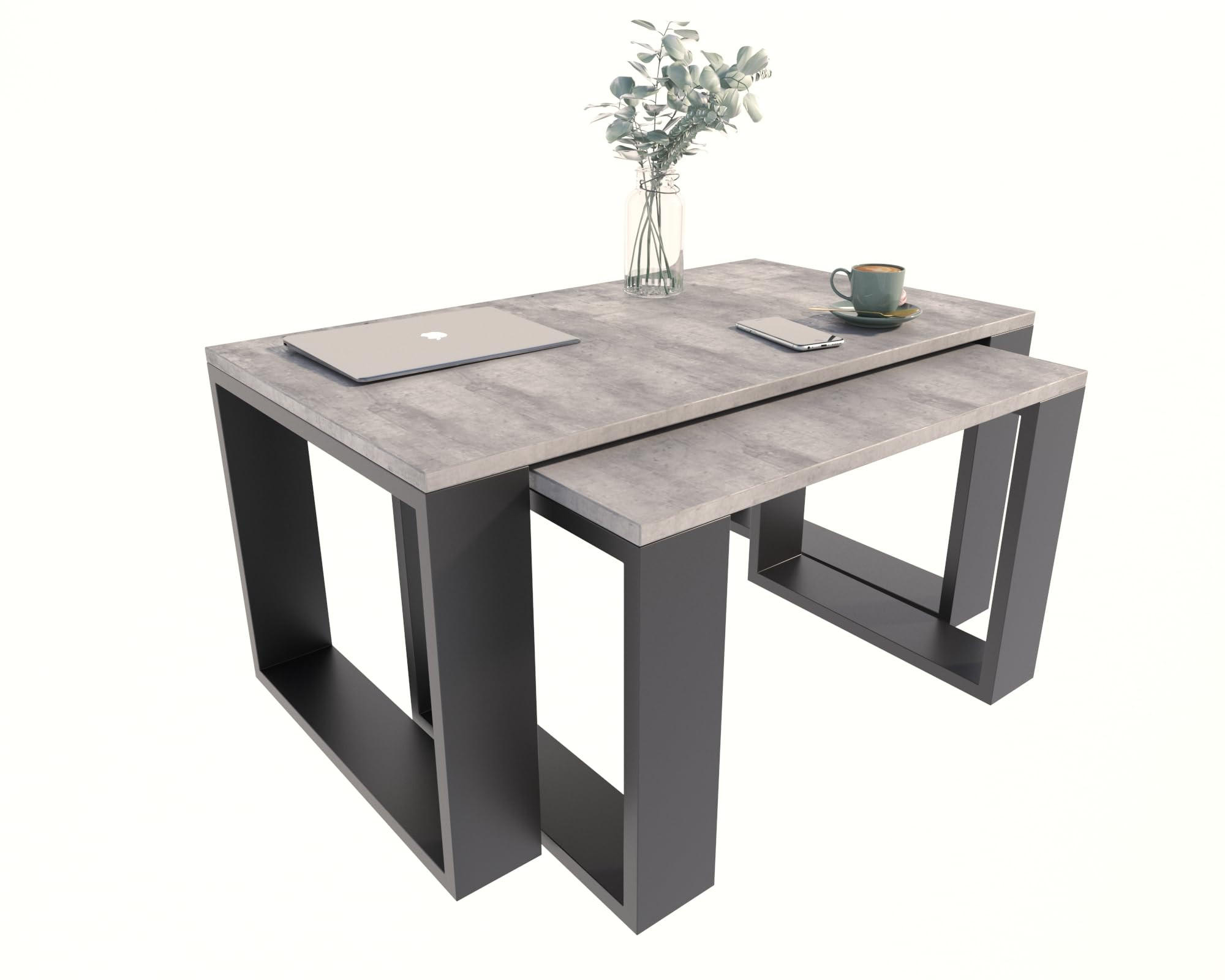 COUCHTISCH WESTA Beton 2er-Set - Grau, Holzwerkstoff (50/100/47.8cm) - Matkam Möbel