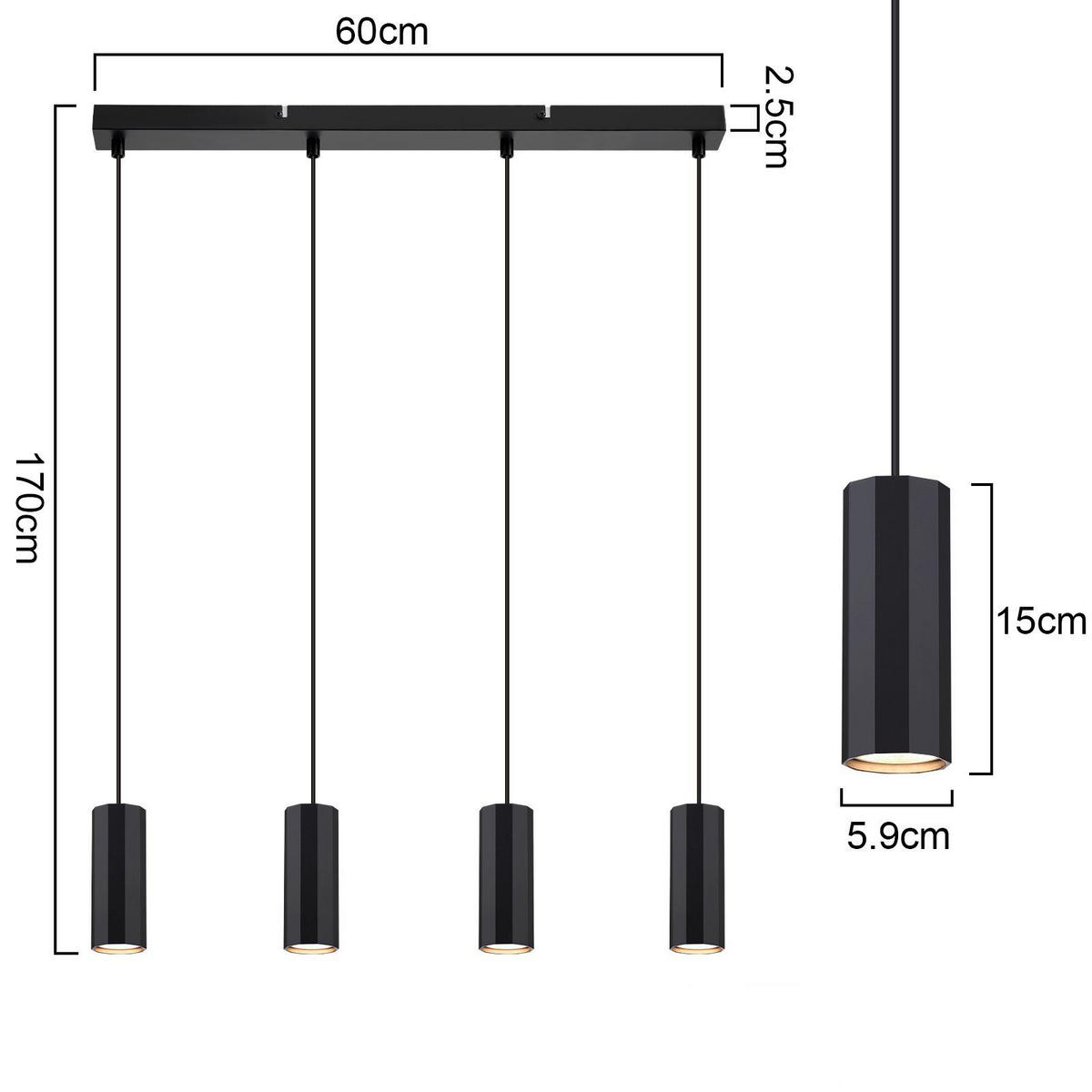 PENDELLEUCHTE Nora 60/5/10 cm - Schwarz, Metall (60/5/10cm) - ZMH