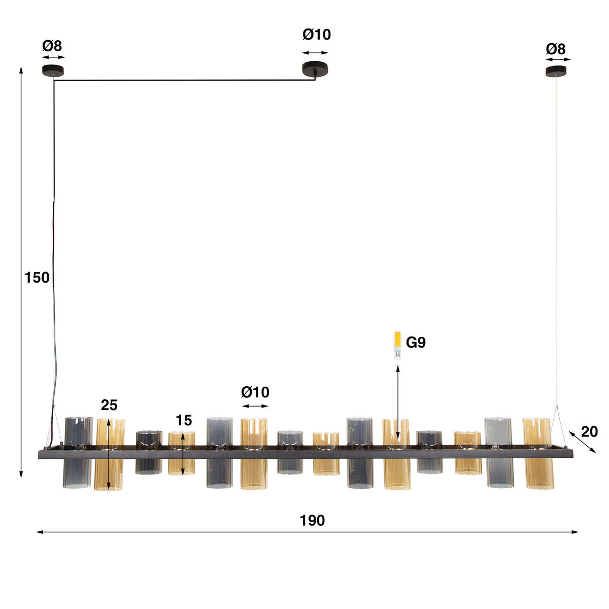 HÄNGELEUCHTE Cyli Schwarz 20/190/ 150 cm - Schwarz, Glas (20/190/150cm) - Hoyz Collection