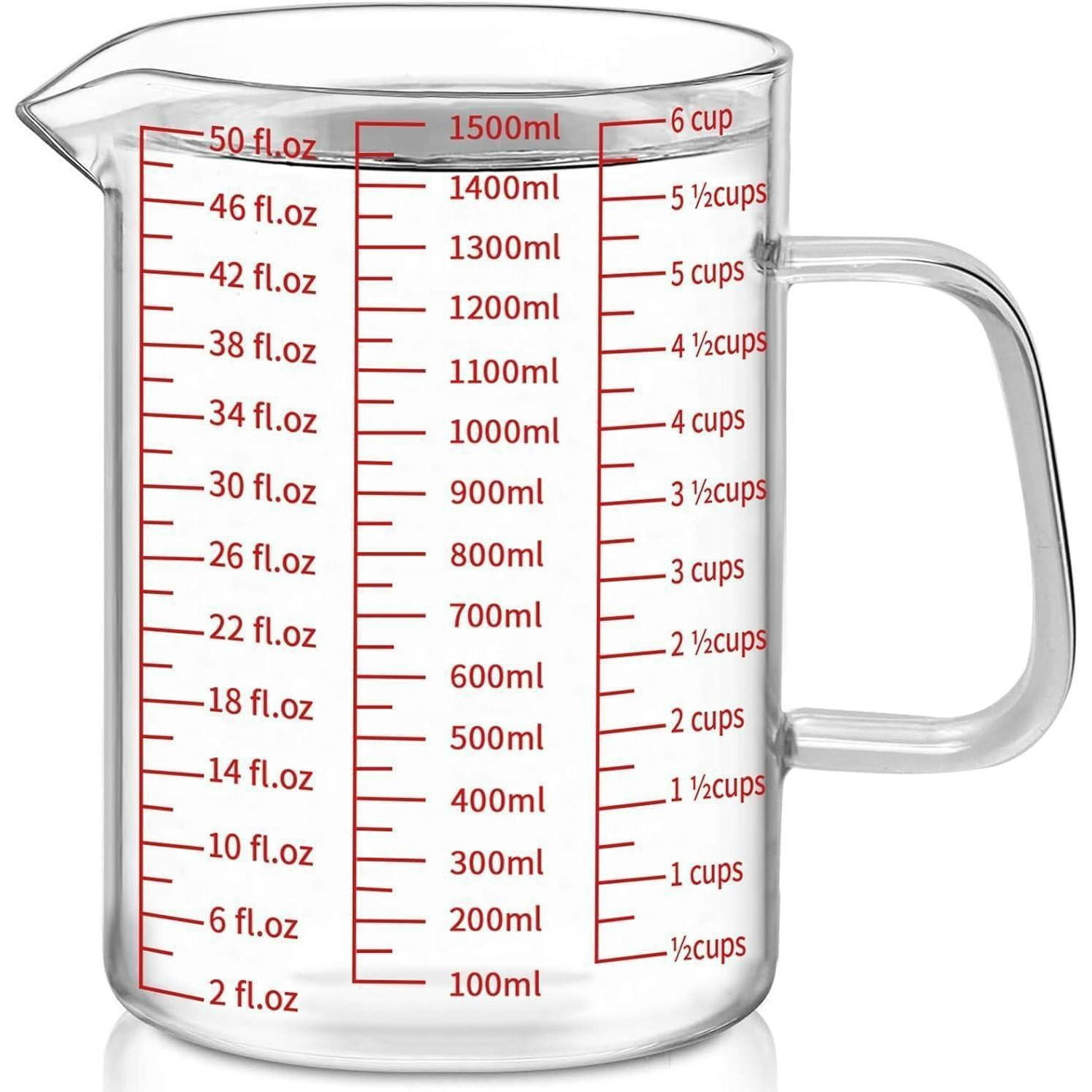 MESSBECHER Glas 1500 ml mit 3 Skalen - Transparent, Glas (1.5L)