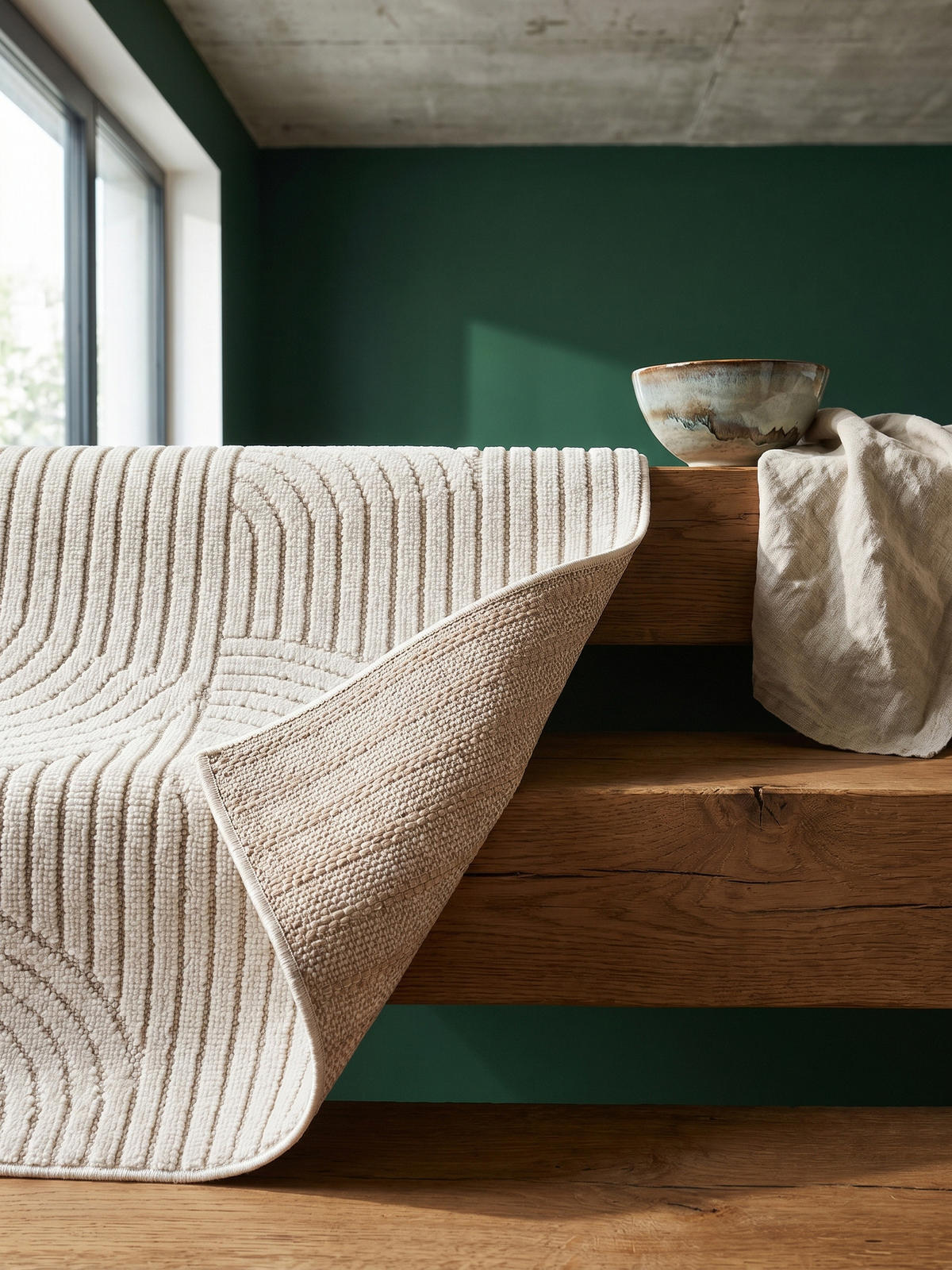 TEPPICH Flachgewebe LANGAU in Creme, mit geometrischen Bögen, 240 x 340 cm - Beige, Textil (340/240cm) - KADIMA DESIGN