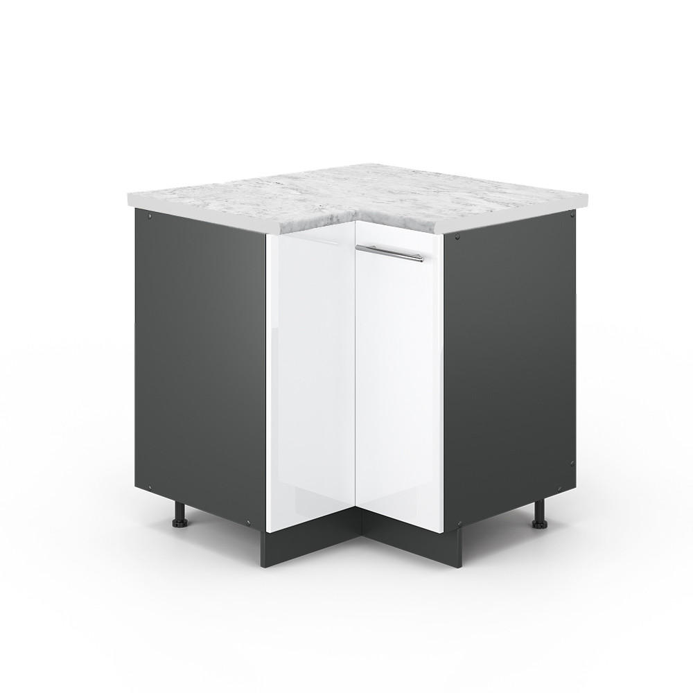 ECKUNTERSCHRANK Fame-Line Weiß Hochglanz 80.5 cm, AP Marmor - Weiß Hochglanz/Anthrazit, Holzwerkstoff (80.5/82/60cm) - Vicco