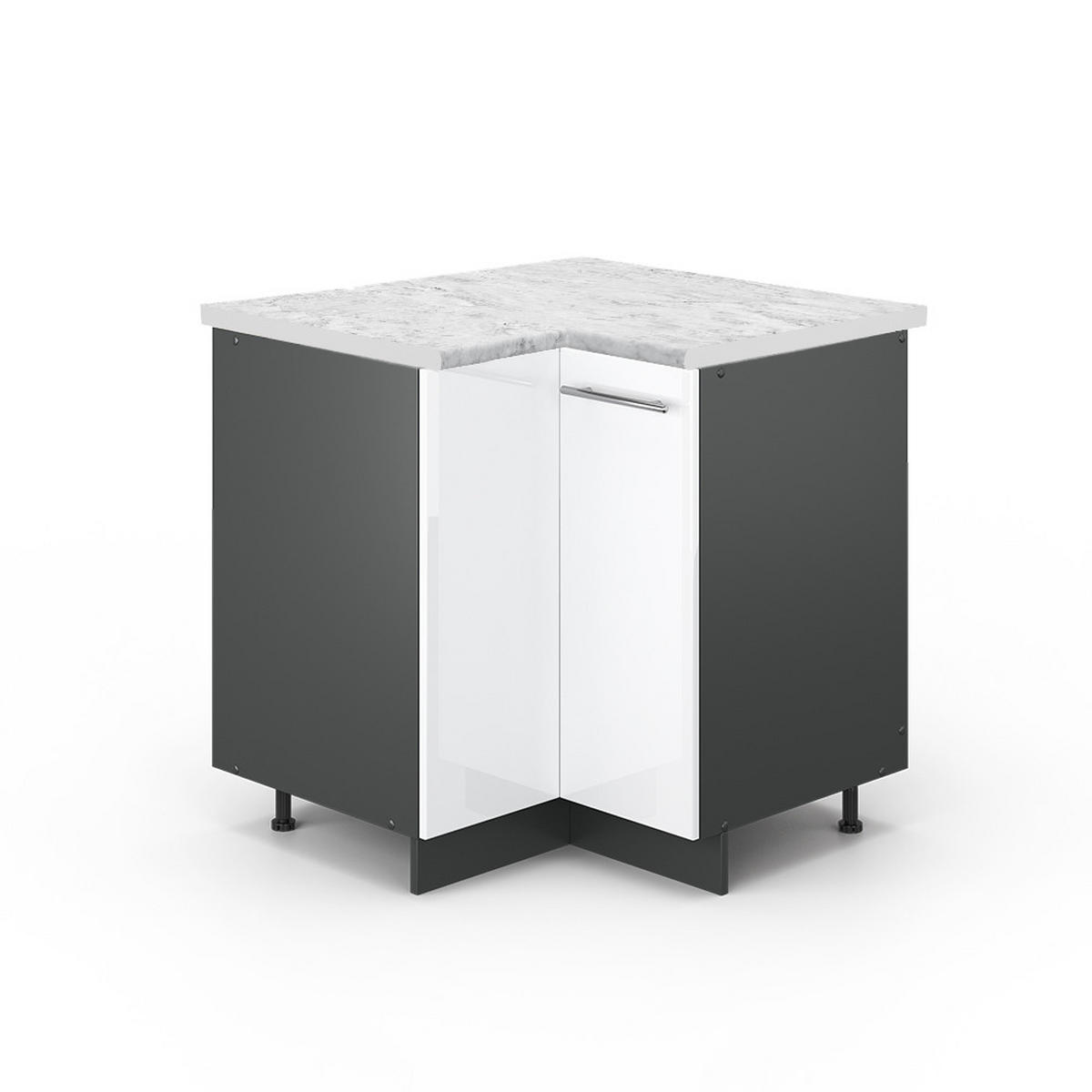 ECKUNTERSCHRANK Fame-Line Weiß Hochglanz 80.5 cm, AP Marmor - Weiß Hochglanz/Anthrazit, Holzwerkstoff (80.5/82/60cm) - Vicco