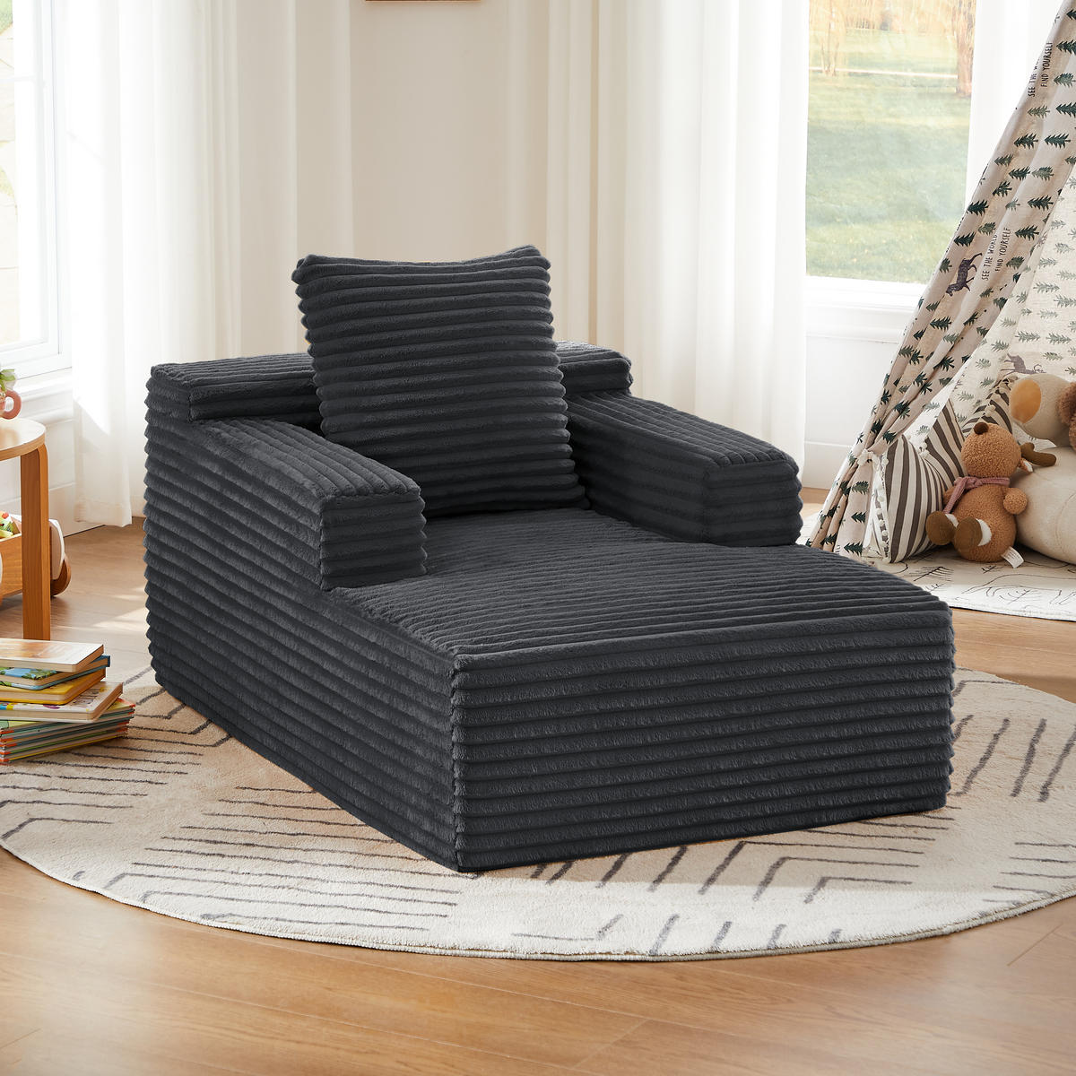 SCHLAFSESSEL DE-34915 Cord mit Schlaffunktion Dunkelgrau - Dunkelgrau, Textil (81/50/117cm) - ComfortXL