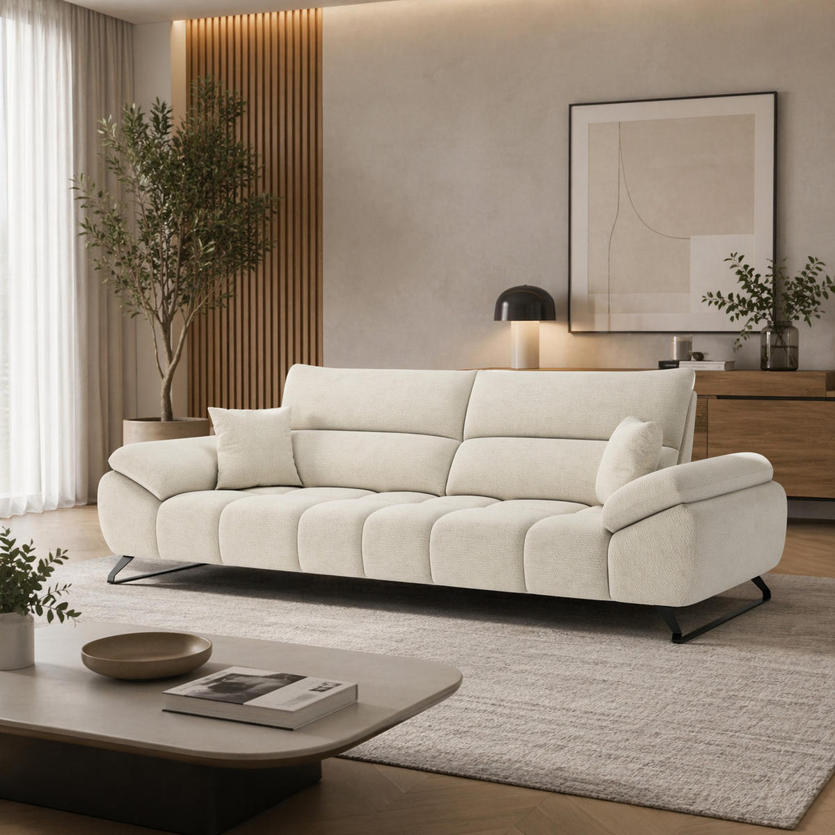 BIG Sofa Ruby Flachgewebe 245 cm - Beige/Schwarz, Holz/Metall (245/96/100cm) - Möbeldreams