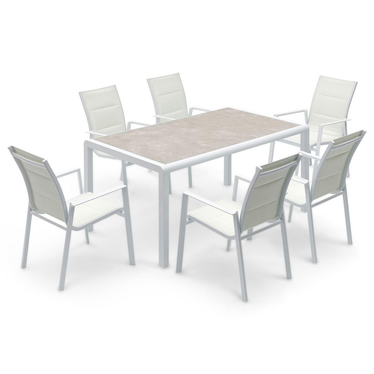 GARTENMÖBEL SET TRAPANI 7er Set grau, weiß - Grau, Glas/Metall - IDIMEX