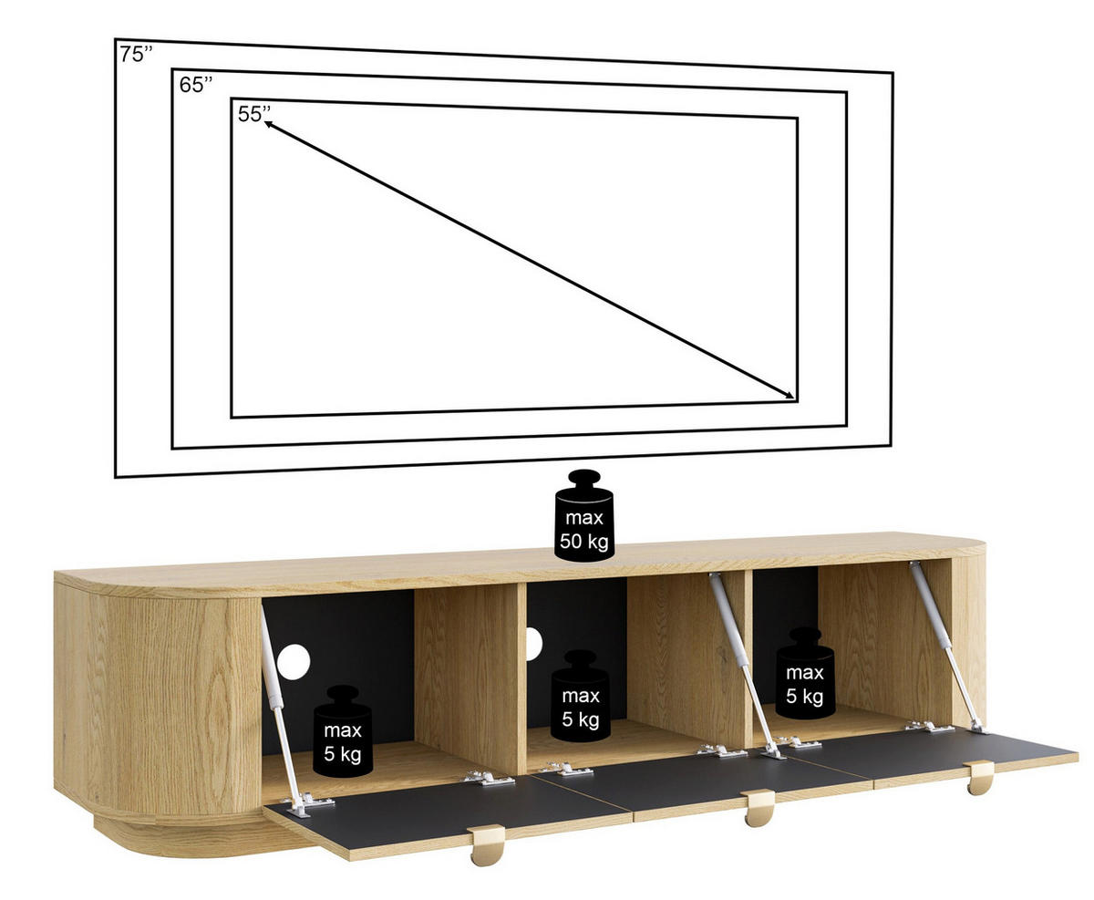 TV stolek Coru, dub, 175 cm - tmavě hnědá, kov/kompozitní dřevo (175.4/40.9/39.1cm) - Selsey