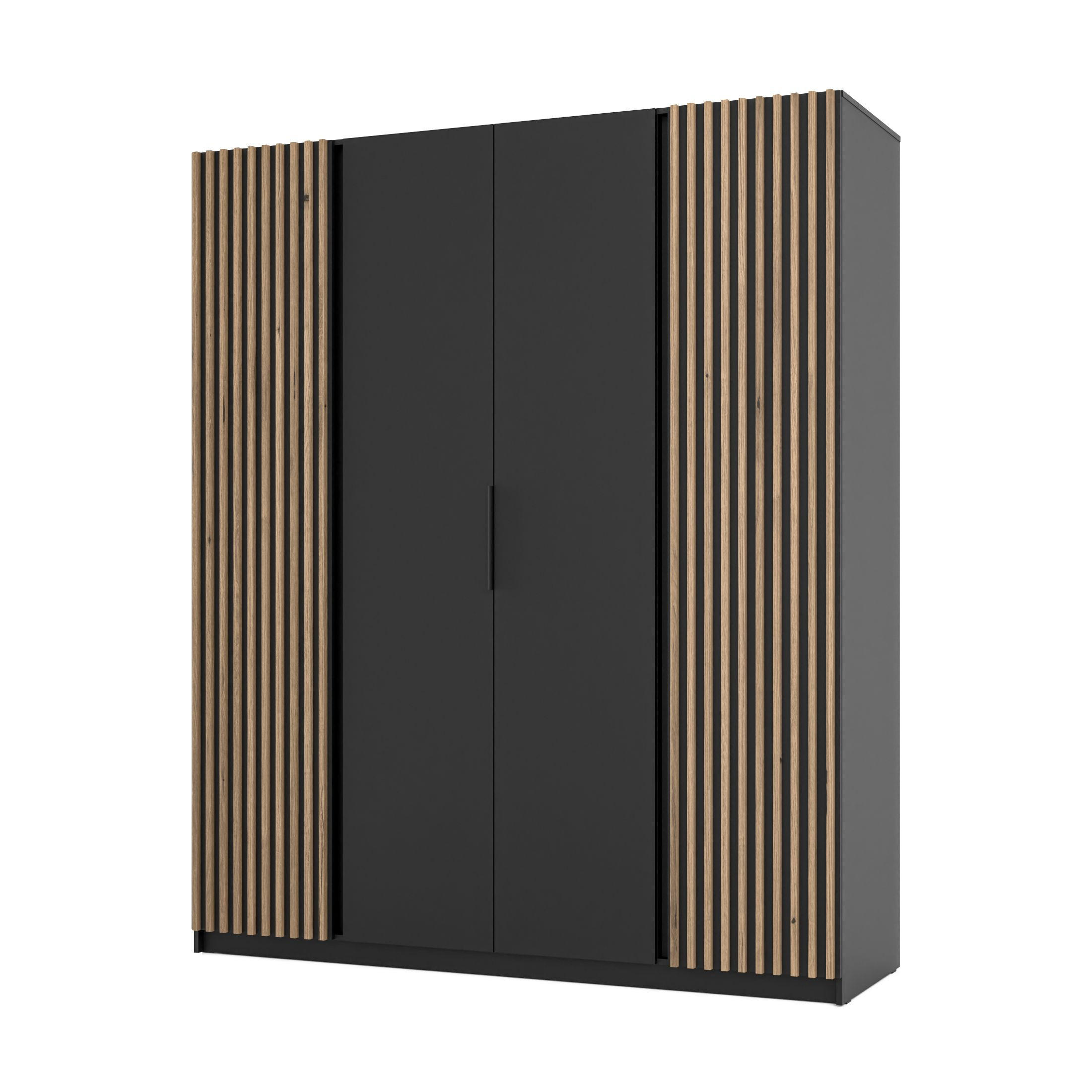 DREHTÜRENSCHRANK CAGLIARI 200/239/61,9cm 4-türig Schwarz - Schwarz, Holzwerkstoff (200/239/61.9cm) - MASSENO