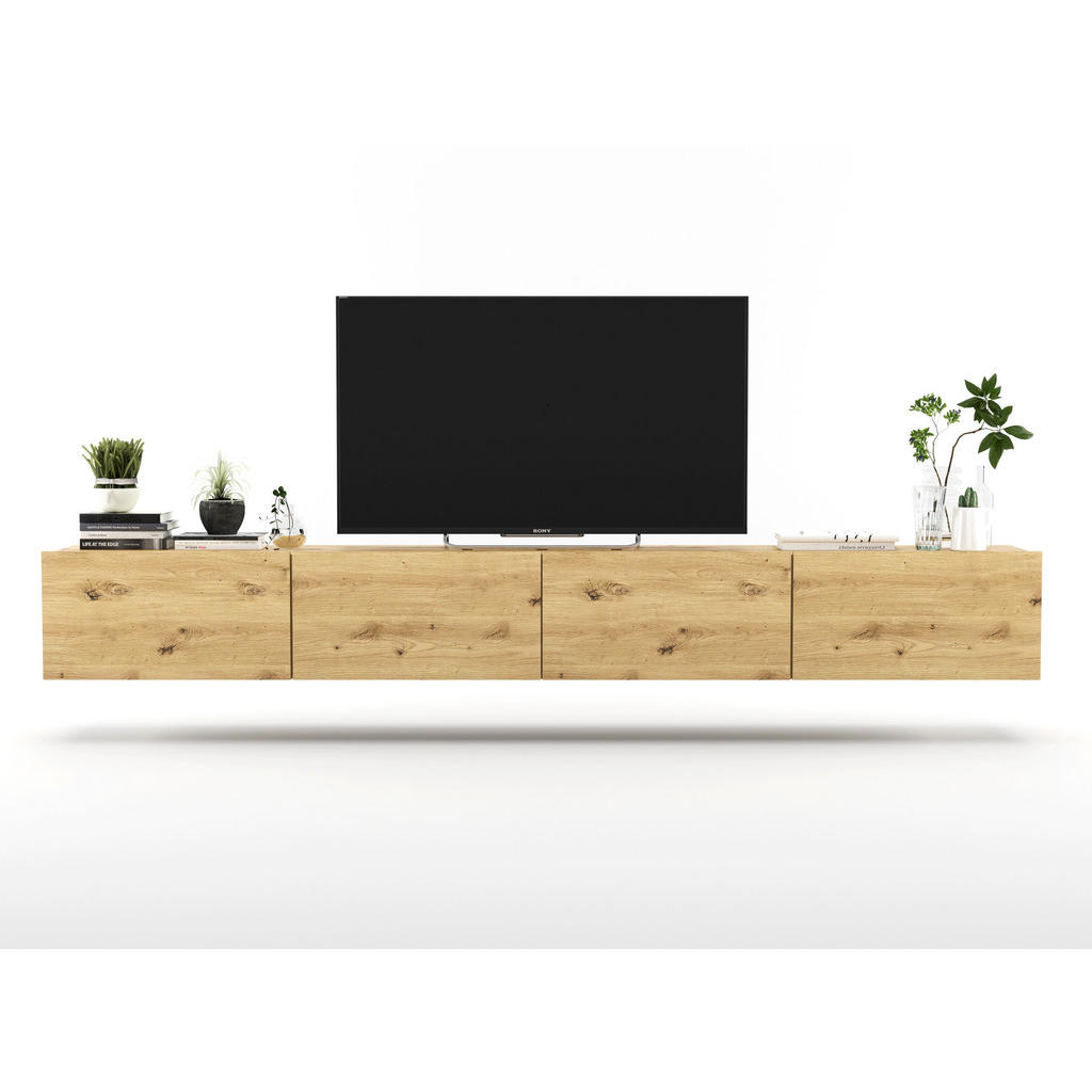 Thumbnail - Meble Lindner Tv-Lowboard, Eiche Artisan, Holzwerkstoff, 4 Fächer, Rechteckig, 240x30x35 cm, Wohnzimmer, Wohnwände, Lowb...