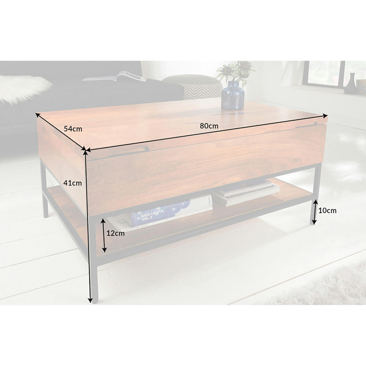 COUCHTISCH FACTORY LIFTUP Mango Natur 80 cm - Schwarz/Braun, Holz/Metall (54/80/41cm) - riess-ambiente