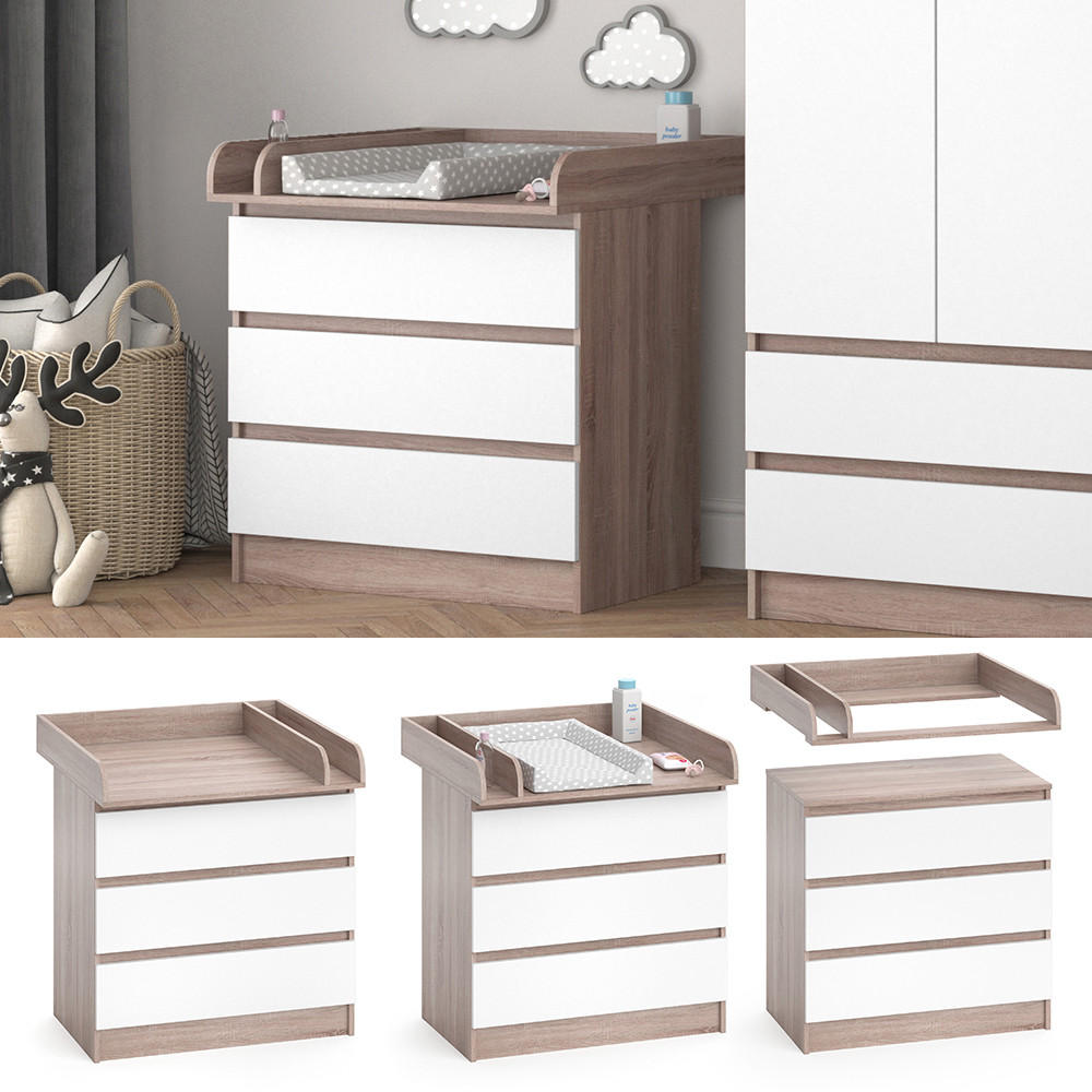 WICKELKOMMODE Emma Weiß/Sonoma 80 x 78 cm - Sonoma Eiche, Holzwerkstoff (80/87/76cm) - Vicco