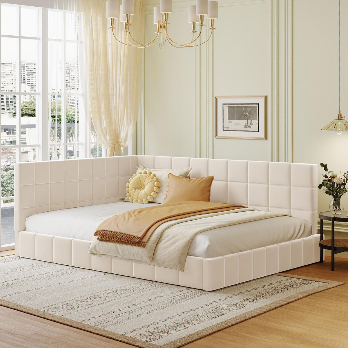 POLSTERBETT 140/200 cm in Beige mit Lattenrost und gepolstertem Rücken - Beige, Textil (140/200cm) - BEAOK