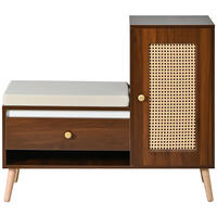 SCHUHSCHRANK in Holz-Optik – Schuhschrank mit Rattan-Tür & Sitzkissen - Walnussfarben, Holzwerkstoff (95.5/80.5/35cm) - Urban Meuble