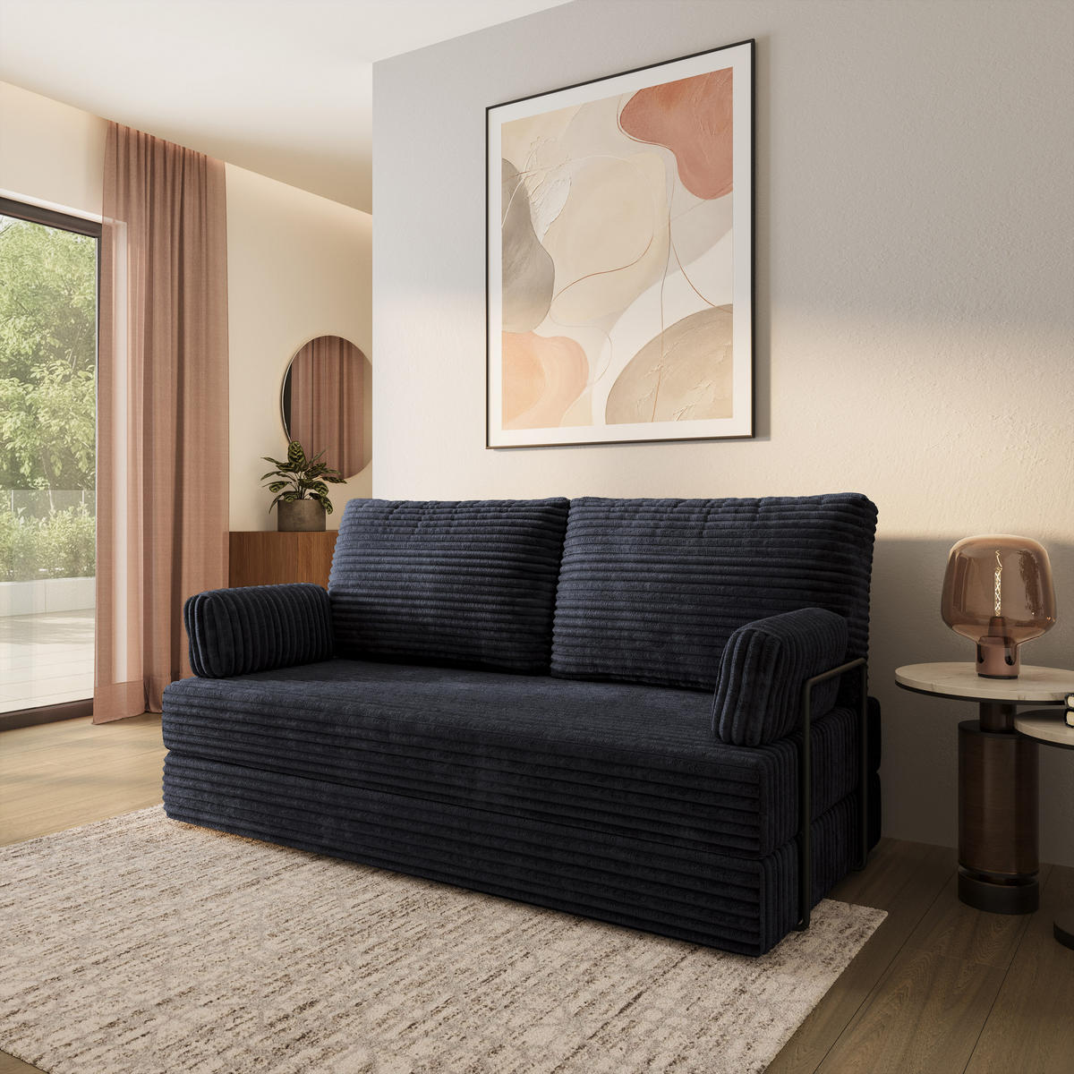 POHOVKA z pěny SILAR s kovovým rámem Manšestrová látka Černá - černá, textil (170/86/80cm) - MASSENO