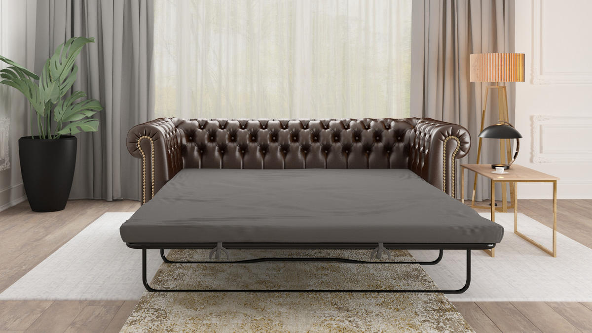 CHESTERFIELD-SOFA 3-sitzer mit Schlaffunktion Morin Braun vegan Leder - Braun, Holz/Textil (203/72/86cm) - S-Style Möbel