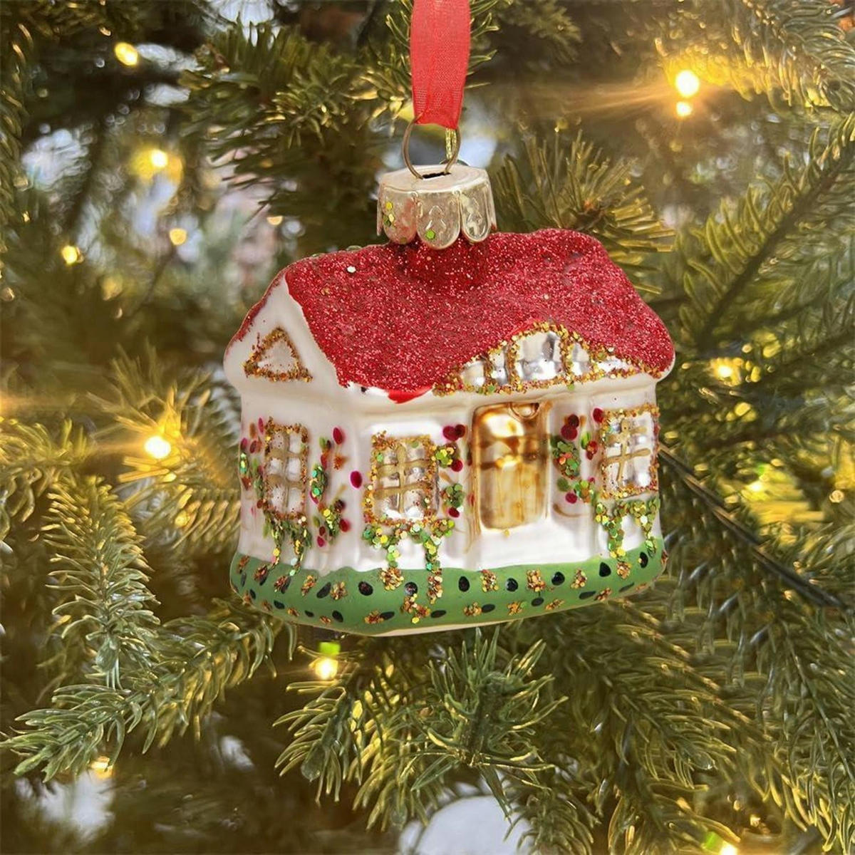 CHRISTBAUMSCHMUCK Glas Haus Vintage Anhänger - Multicolor, Glas (6/7/7cm)