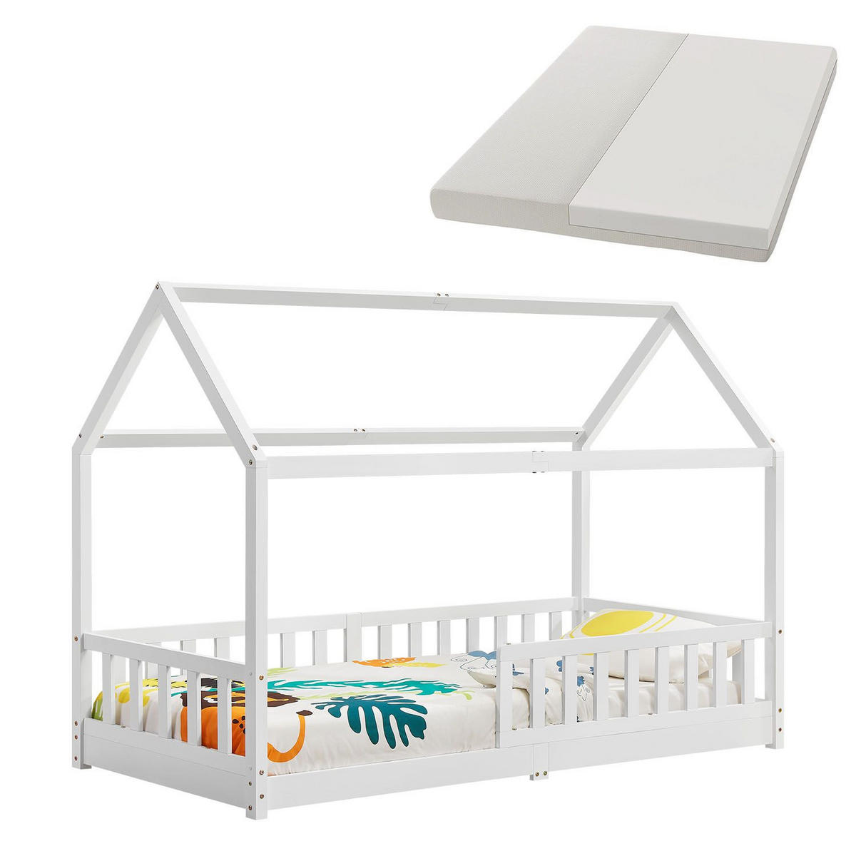 KINDERBETT Marli mit Matratze weiß 90x200 cm - Weiß, Holz (90/200cm) - Juskys