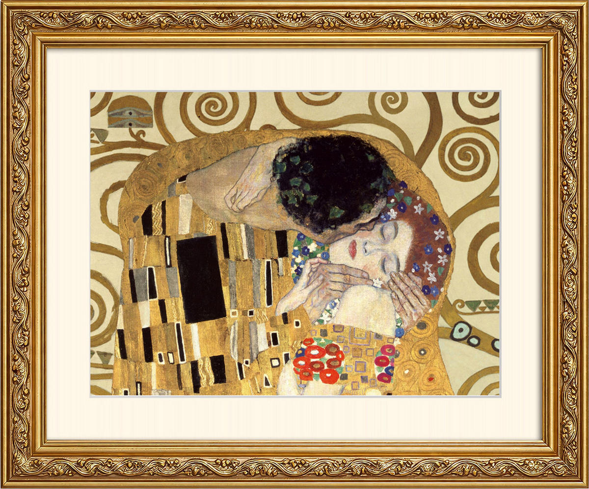 BILD gerahmt 53x63 cm Gustav Klimt "Der Kuss Detail" - Gelb, Holz (63/53cm) - artissimo