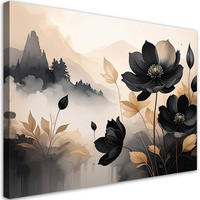 WANDBILD, Schwarze Blumen Landschaft in beige - Beige, Textil (100/70cm) - Feeby
