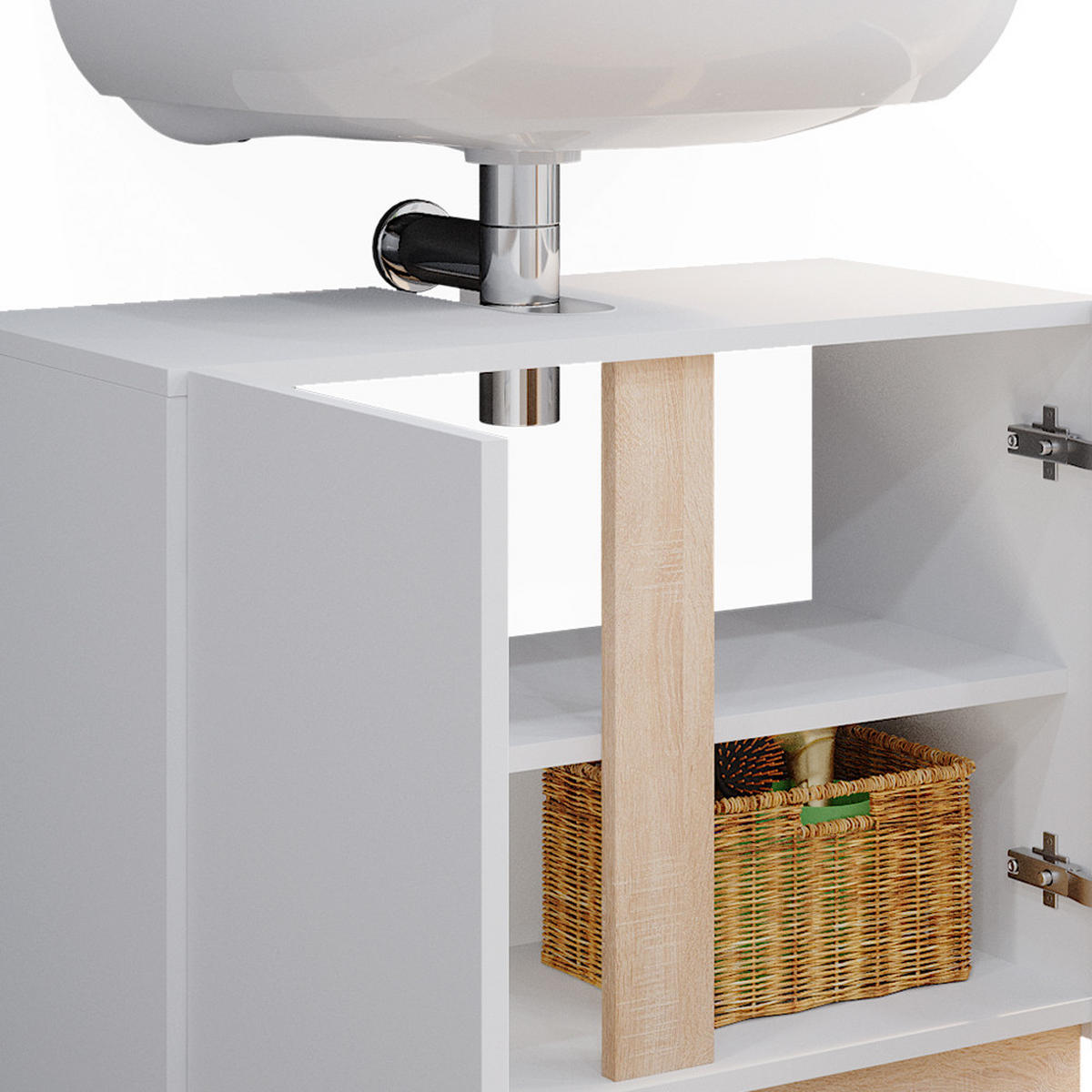 WASCHBECKENUNTERSCHRANK Gloria Weiß 70.4 x 55.5 cm mit 2 Türen - Weiß, Holzwerkstoff (70.4/55.5/34.6cm) - Vicco