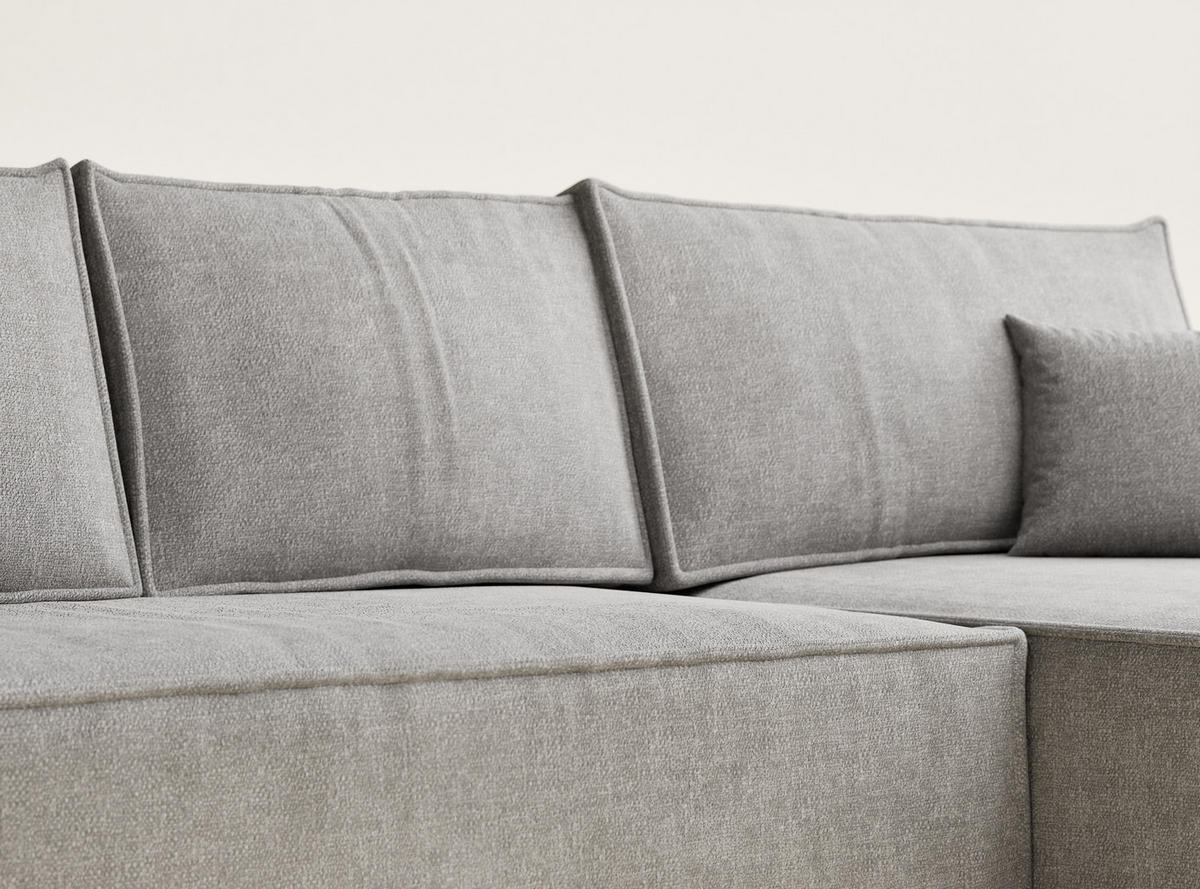 ECKSOFA Maze Beige grau Chenille-Stoff - Rechts Seite - Greige/Schwarz, Holz/Holzwerkstoff (294/185cm) - Maison de Reve