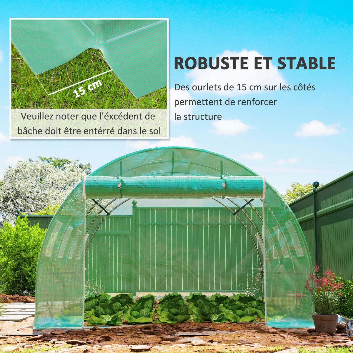 ERSATZPLANE DE-12018 für 12 m² Tunnel mit 8 Fenstern & Tür Grün - Grün, Kunststoff (300/200/400cm) - ComfortXL