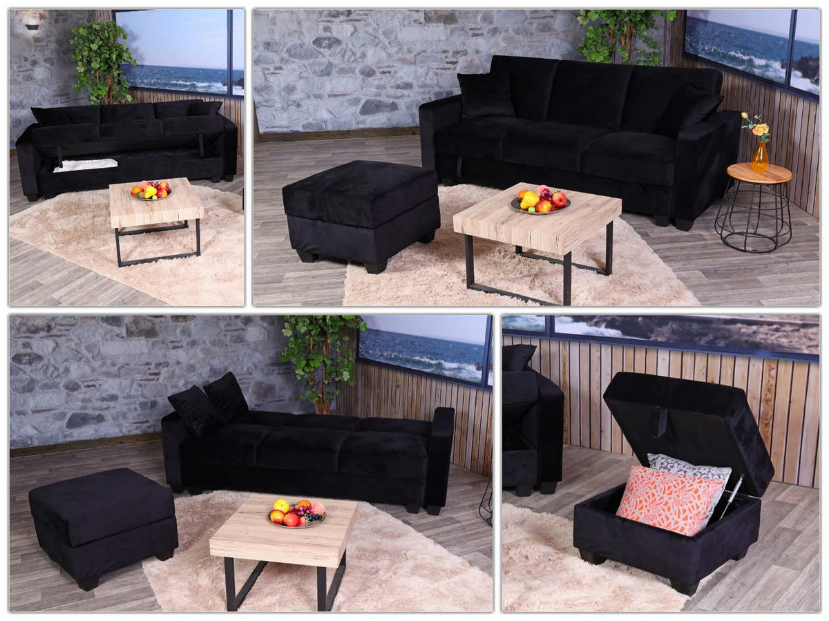 SOFA MIT OTTOMANE Schwarz - Schwarz, Textil (217/145cm) - MCW