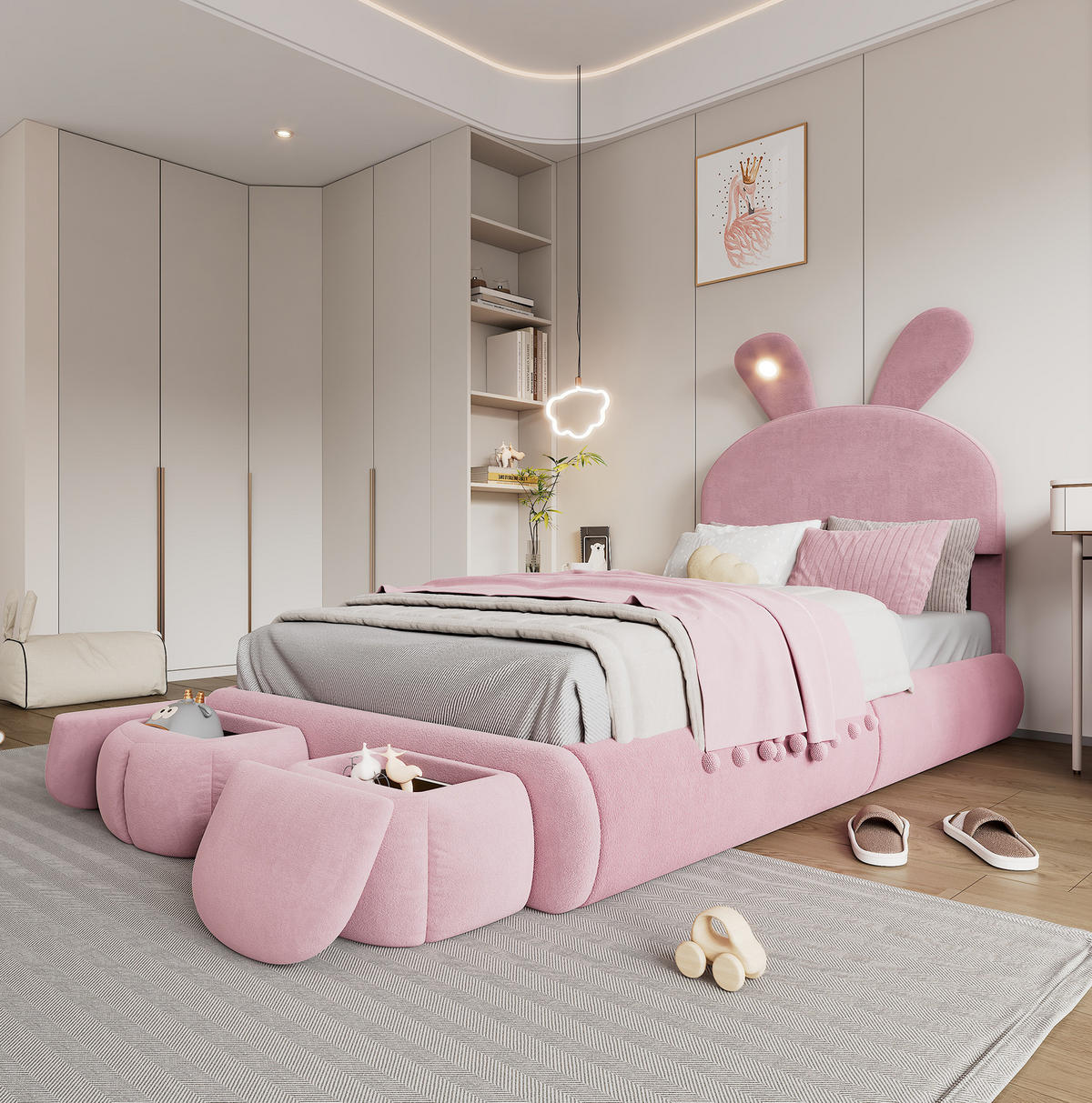 POLSTERBETT 90/200 cm Rosa aus Samt mit LED-Beleuchtung - Rosa, Textil (90/200cm) - OKMYHOME