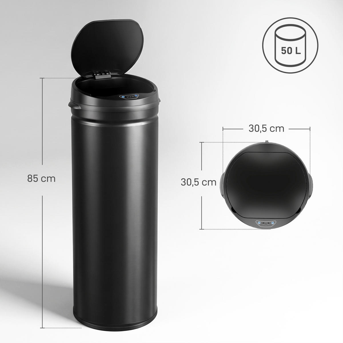 MÜLLEIMER Schwarz 30.5/30.5/85.0 cm - Schwarz, Metall (30.5/85/30.5cm) - HOMCOM