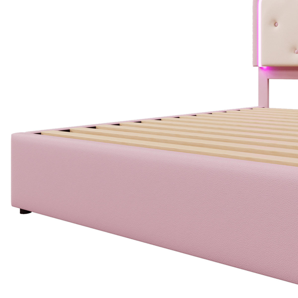 POLSTERBETT 140/200 cm rosa aus PU mit Ausziehbett und LED-Beleuchtung - Rosa, Kunststoff (140/200cm) - OKMYHOME