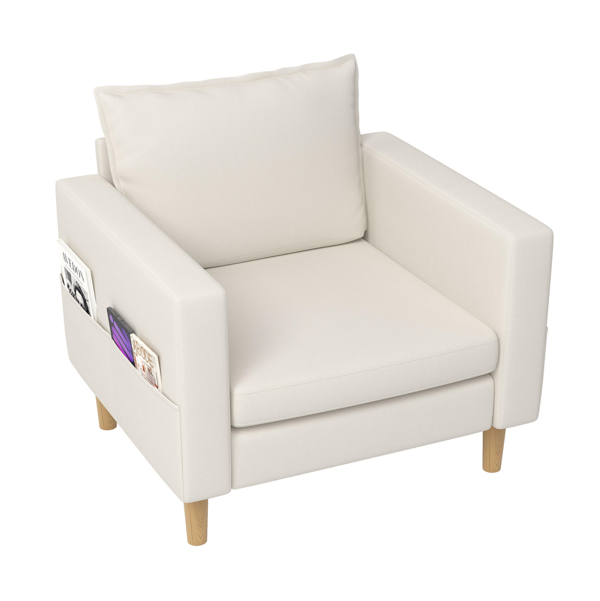 SESSEL 71/68/82 cm in Beige aus Chenille mit Seitentaschen - Beige, Textil (71/82/68cm) - BEAOK