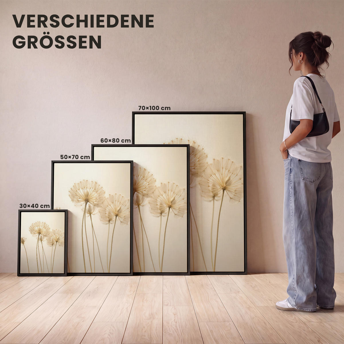 LEINWAND Bilder mit Rahmen - Sonnenlicht - Löwenzahn - Botanisch - Blumen - 30x40 - Creme, Textil (30/40cm) - MuchoWow