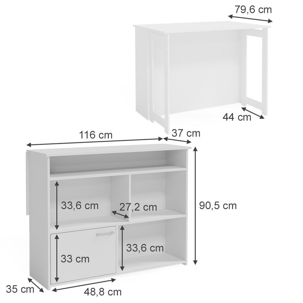 BARTISCH Dominic Weiß 116 x 37 cm 4x offene Fächer und 1x Tür - Weiß, Holzwerkstoff (116/90.5/37cm) - Vicco