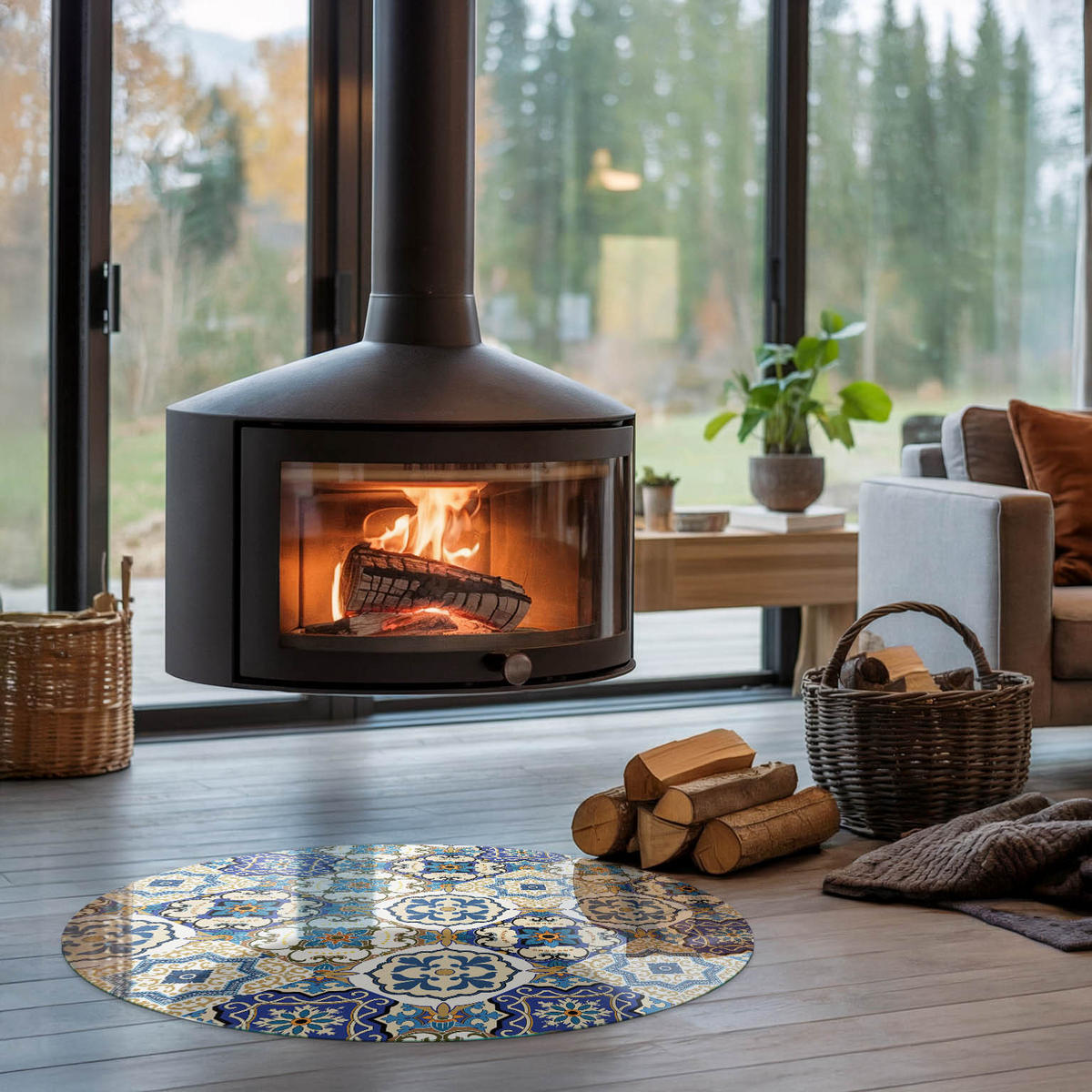 GLASPLATTE für Kamin Ø 90 cm - Blau, Glas (90/90/0.4cm) - TULUP