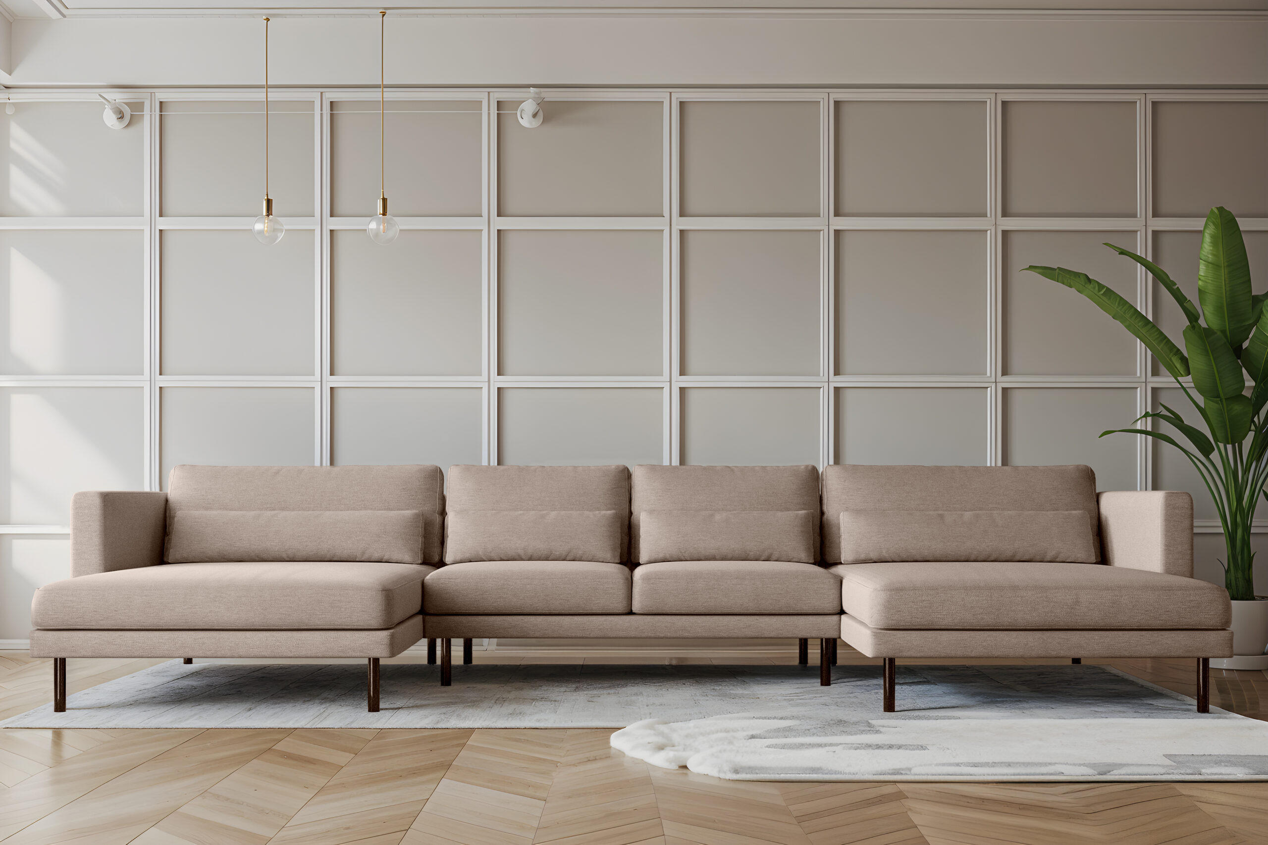 ECKSOFA DANI In U-Form Stilvolles Stoff Verita Warmbeige - Cappuccino, Holz/Textil (174/391cm) - Kaiser Möbel